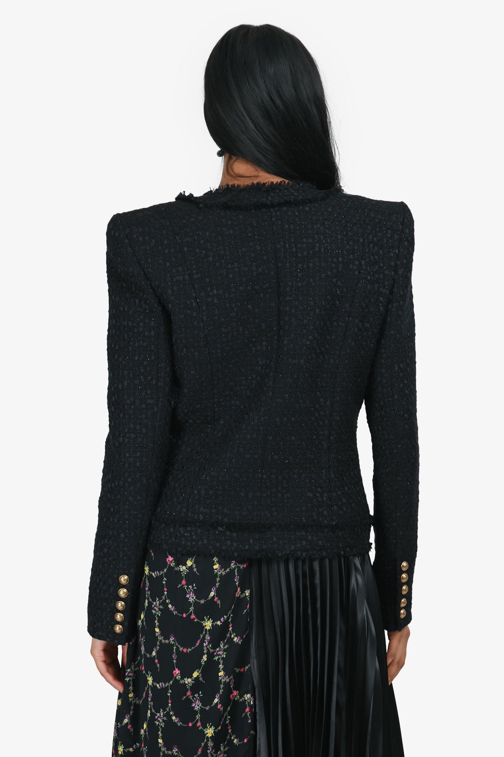 Balmain Black Tweed Wool Blend Gold Button Single Breasted Jacket Size 40
