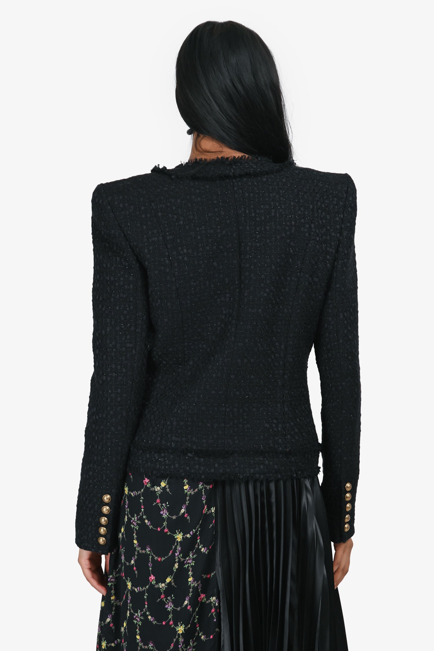 Balmain Black Tweed Wool Blend Gold Button Single Breasted Jacket Size 40