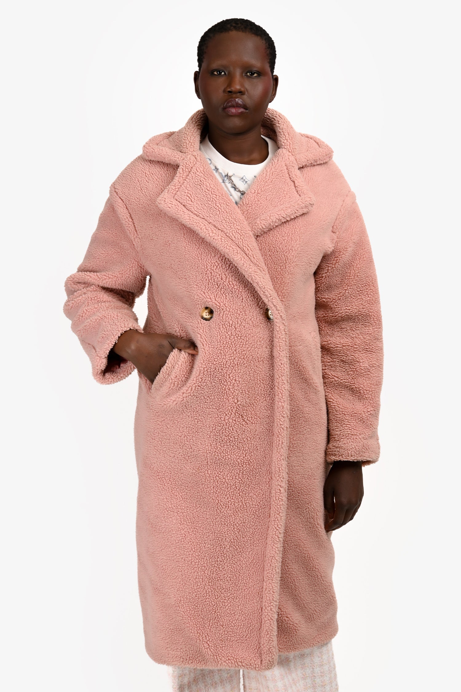 Ducie London Pink Faux Sherpa Teddy Long Coat Size M