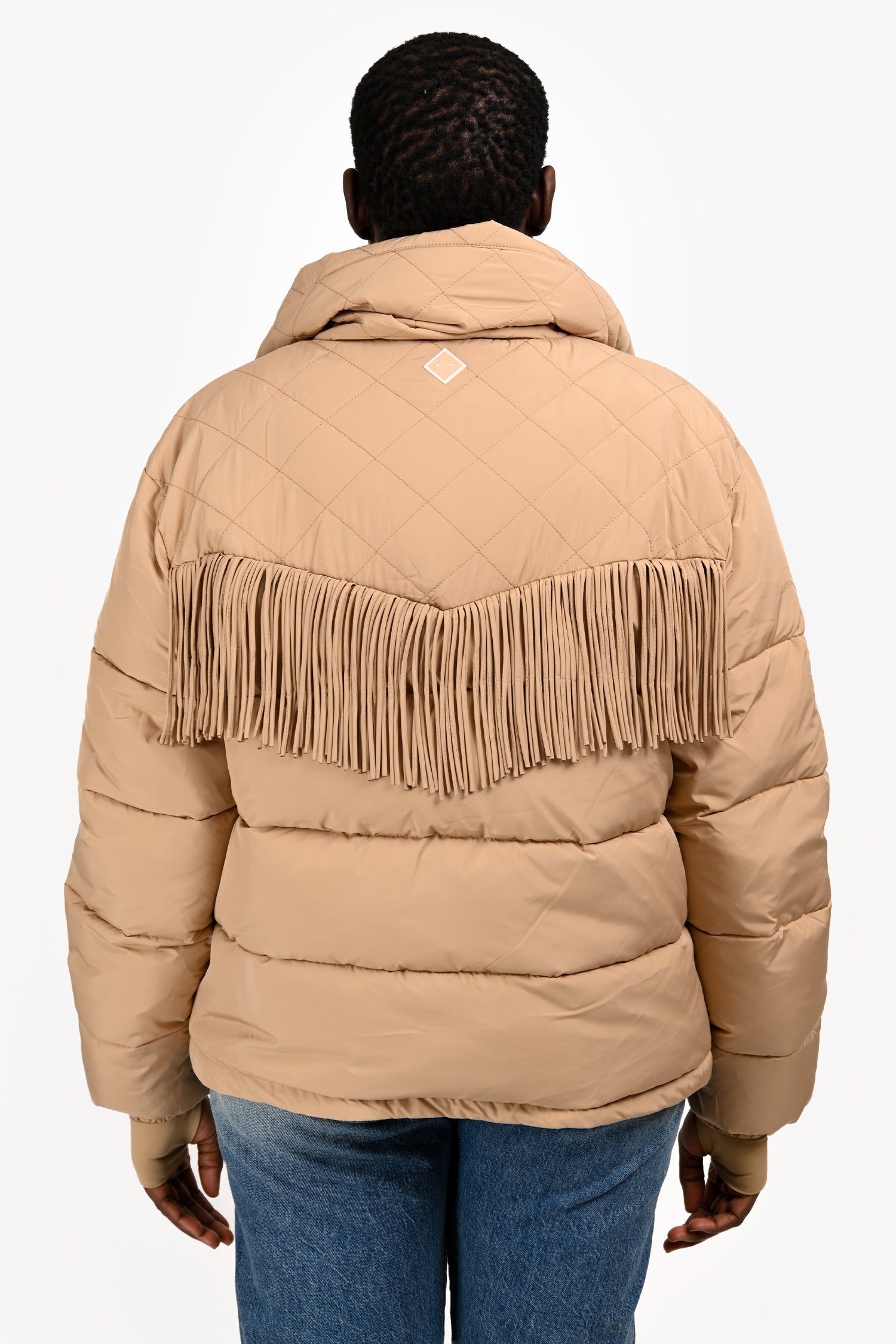 The Upside x Veronica Beard Brown Puffer Fringe Jacket Size M