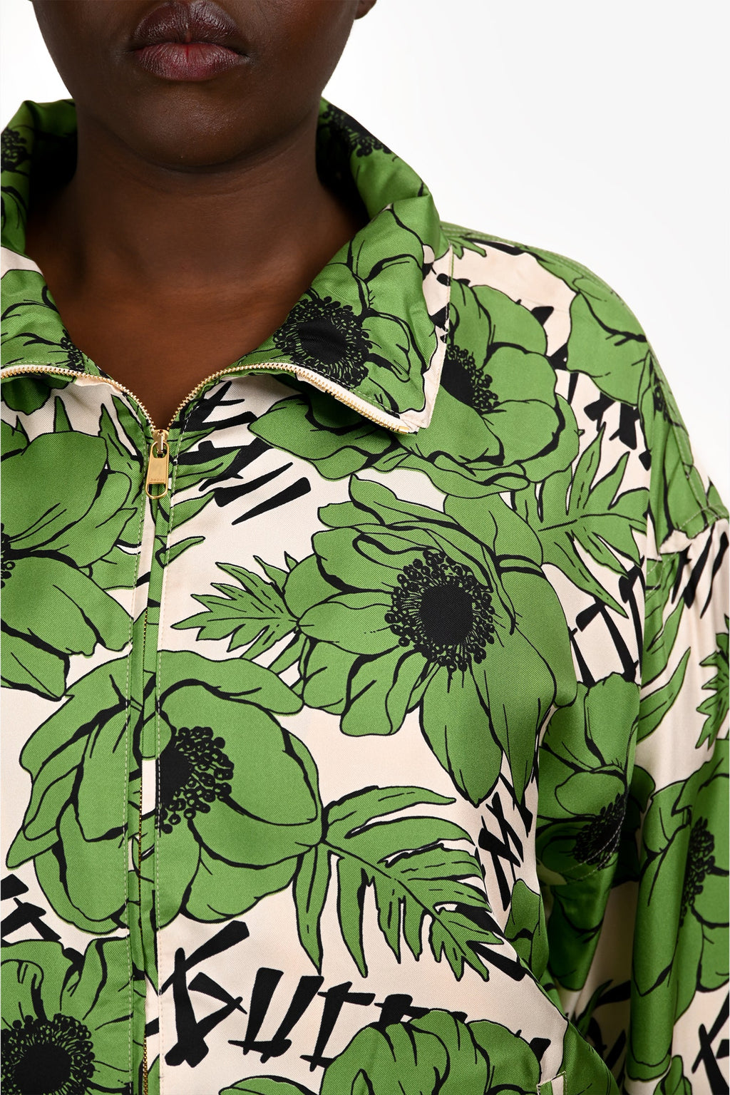 Gucci Green/Cream Silk Floral Bomber Jacket Size 54 Mens