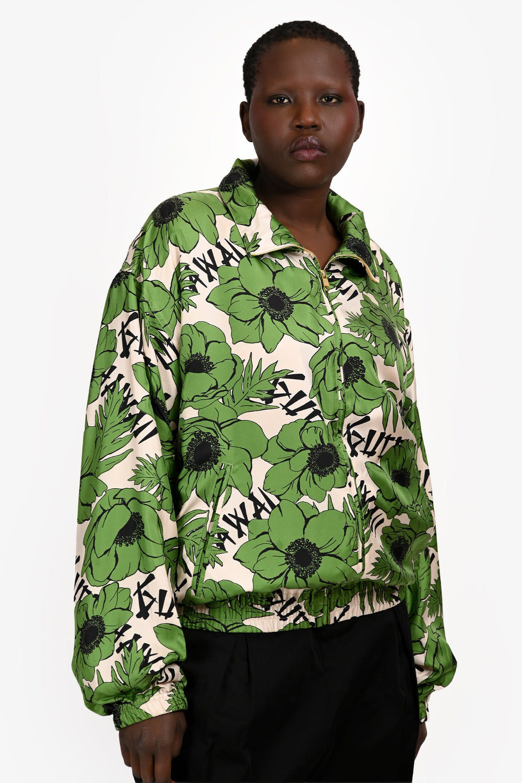 Gucci Green/Cream Silk Floral Bomber Jacket Size 54 Mens