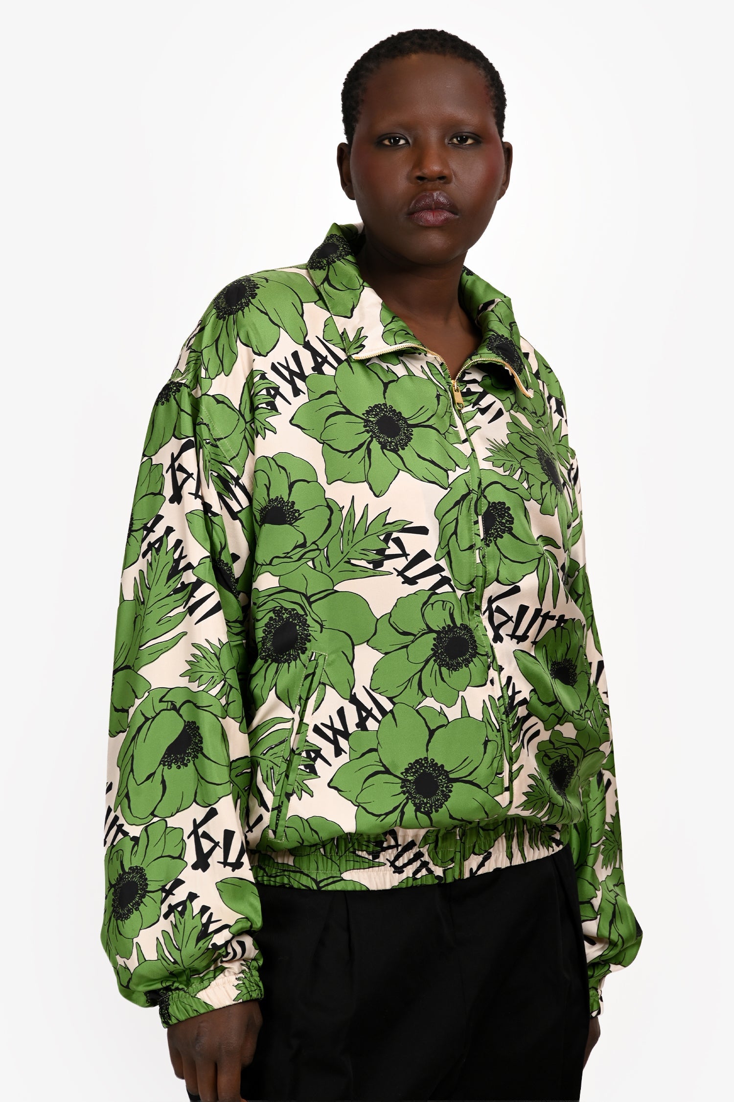 Gucci Green/Cream Silk Floral Bomber Jacket Size 54 Mens