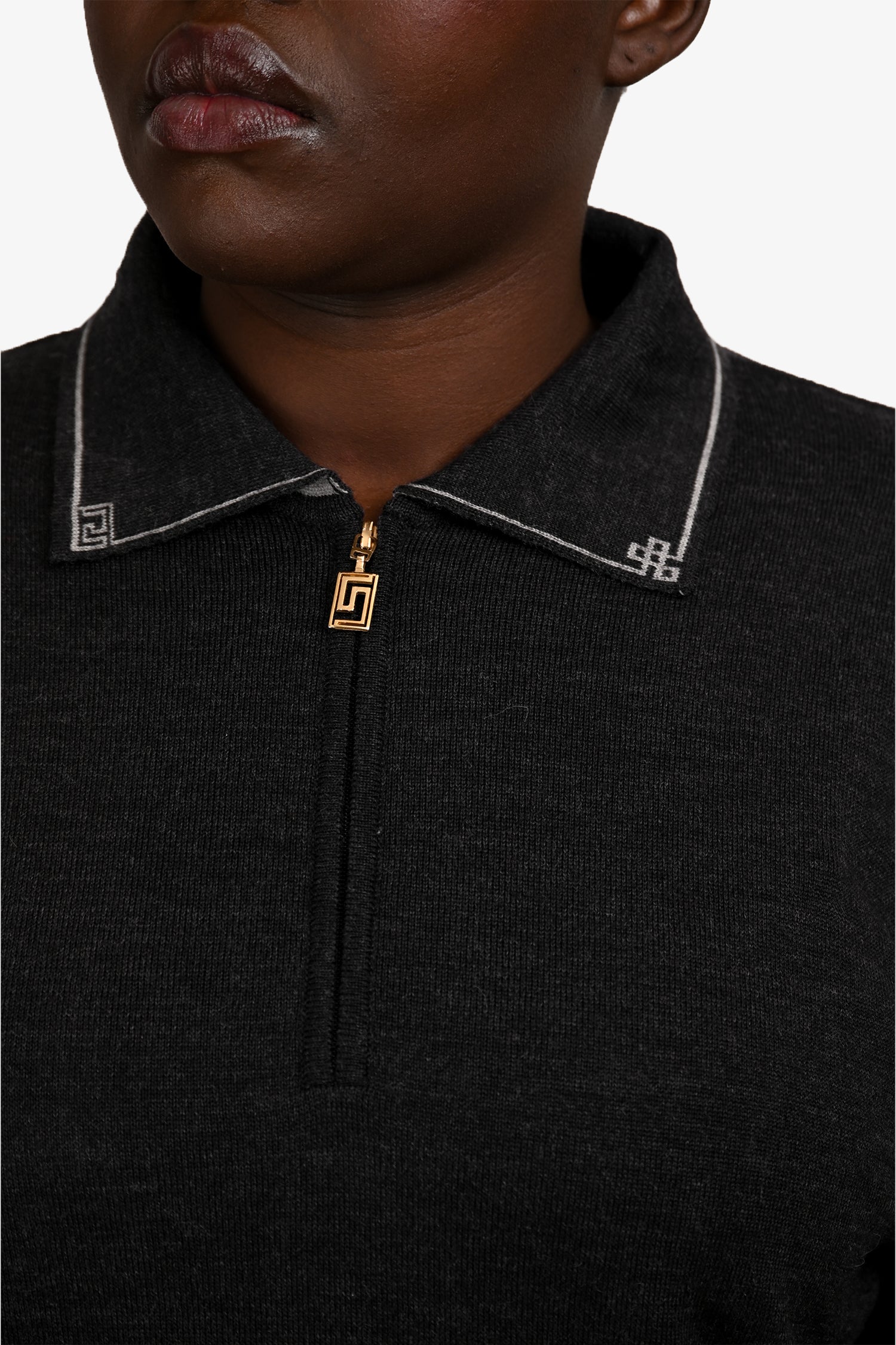 Versace Grey/Black Wool Polo Quarter Zip Sweater Size XL Mens