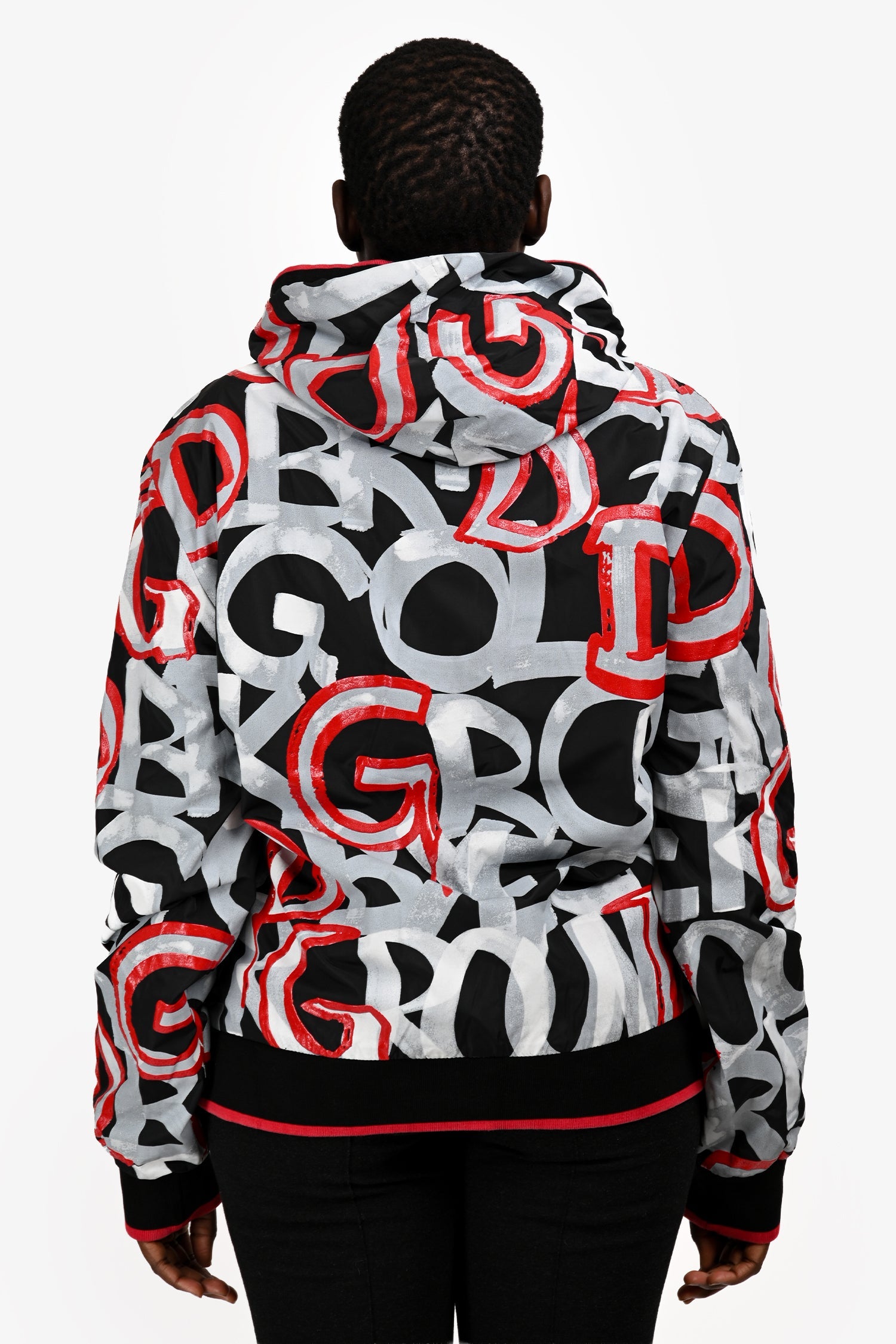 Dolce & Gabanna SS19 Red/Black Graffiti Printed Hooded Rain Jacket Size 54 Mens