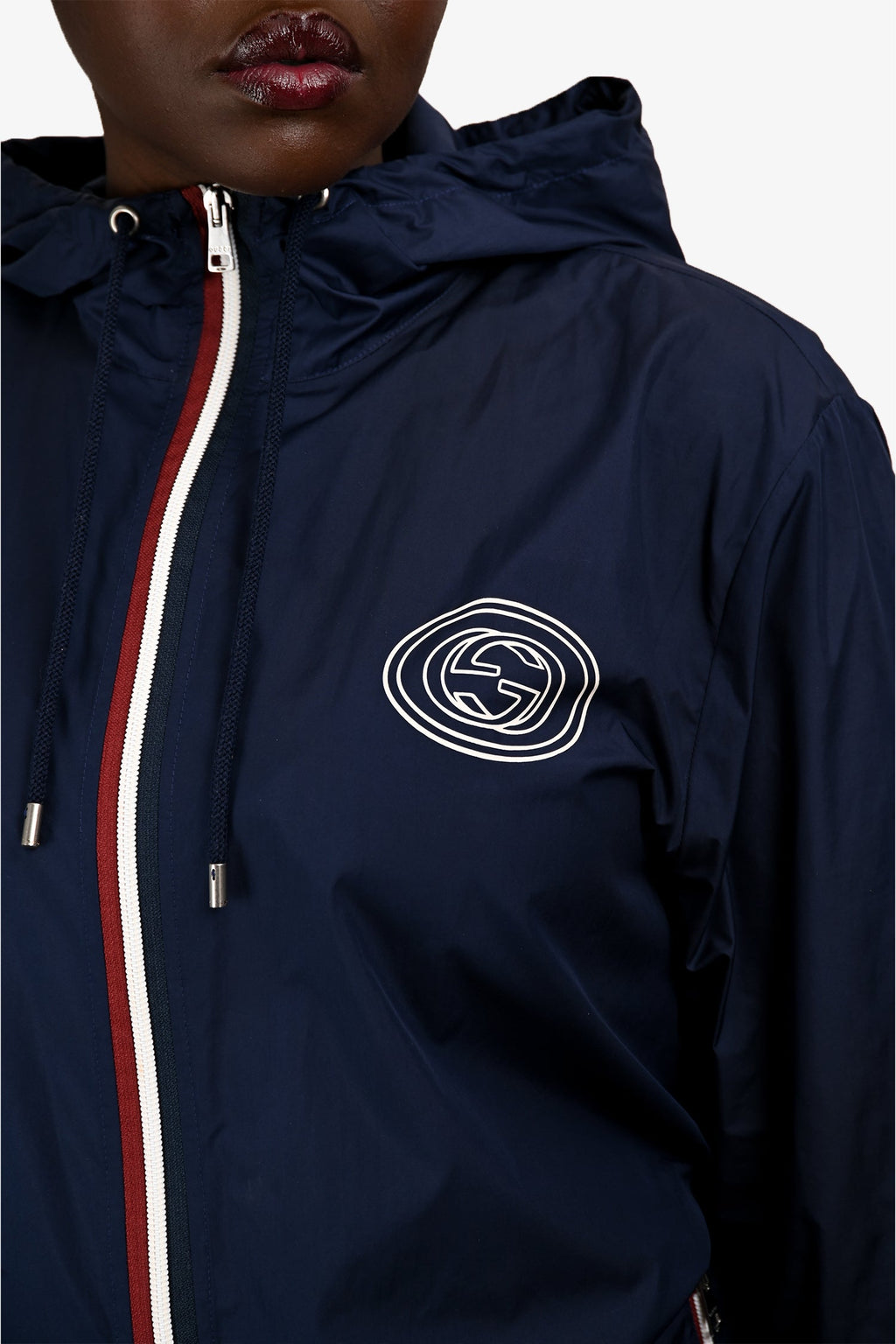 Gucci Navy Blue/Red GG Thin Windbreaker Jacket Size L Mens
