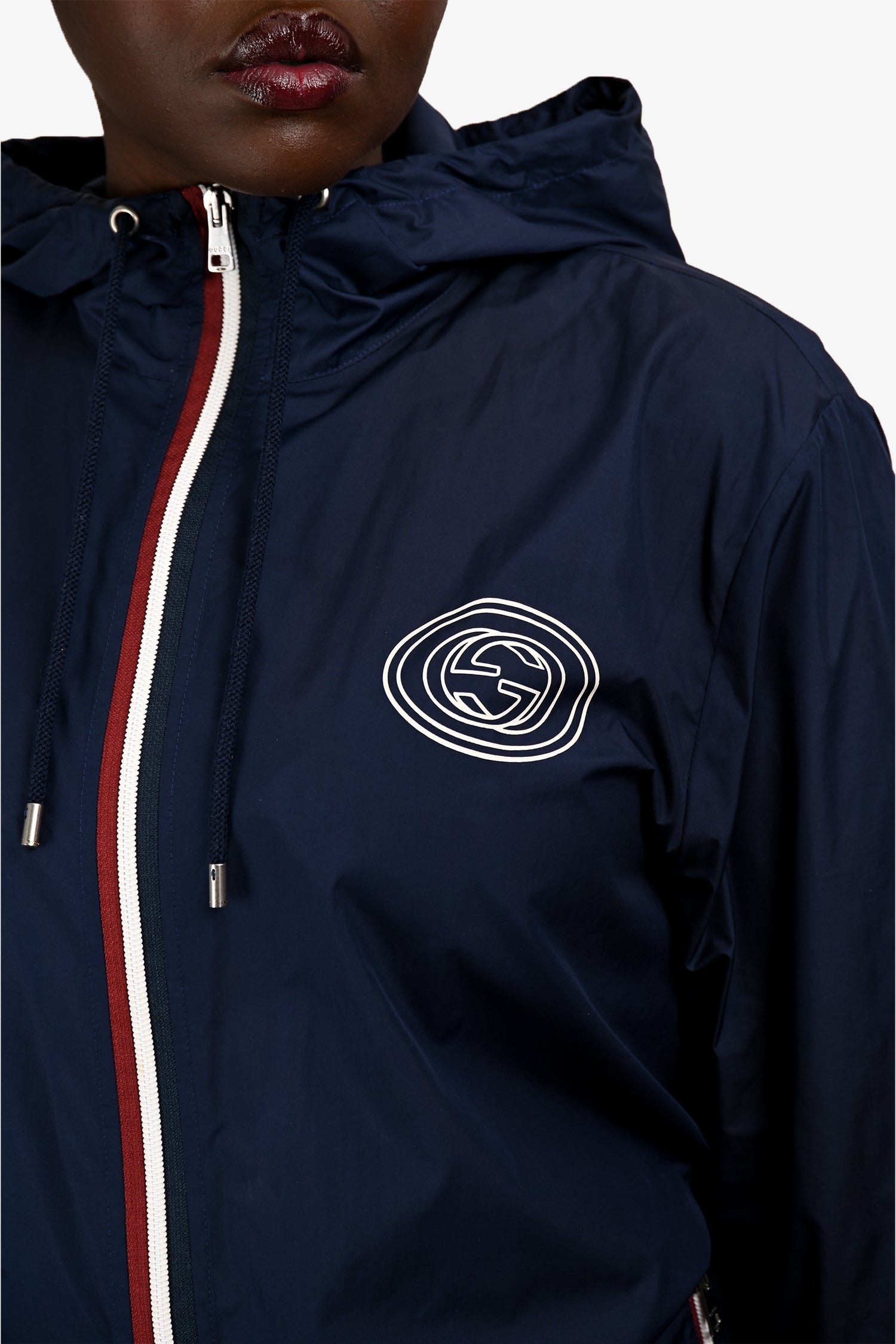 Gucci Navy Blue/Red GG Thin Windbreaker Jacket Size L Mens