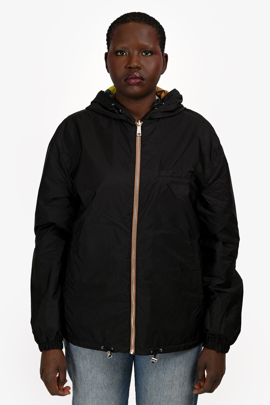 Prada 2019 Black/Brown Patterned Reversible Windbreaker Jacket Size L Mens