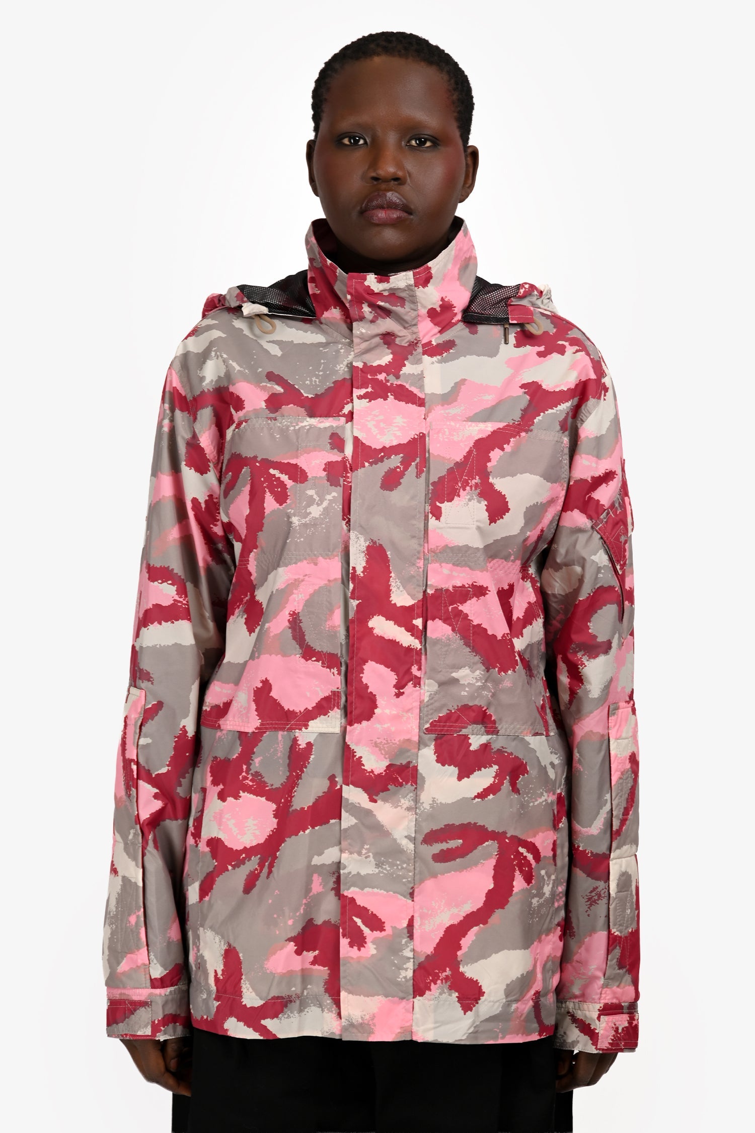 Valentino Pink/Grey Camo Print Hooded Windbreaker Size 54 Mens