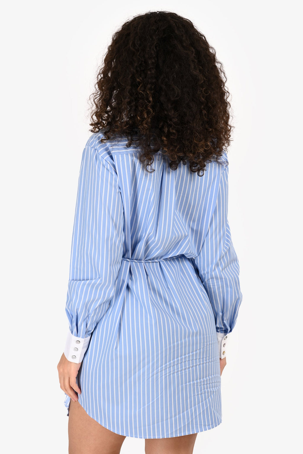 Cinq à Sept Blue/Cream Pinstripe Bead Embellished Collared Dress Size S