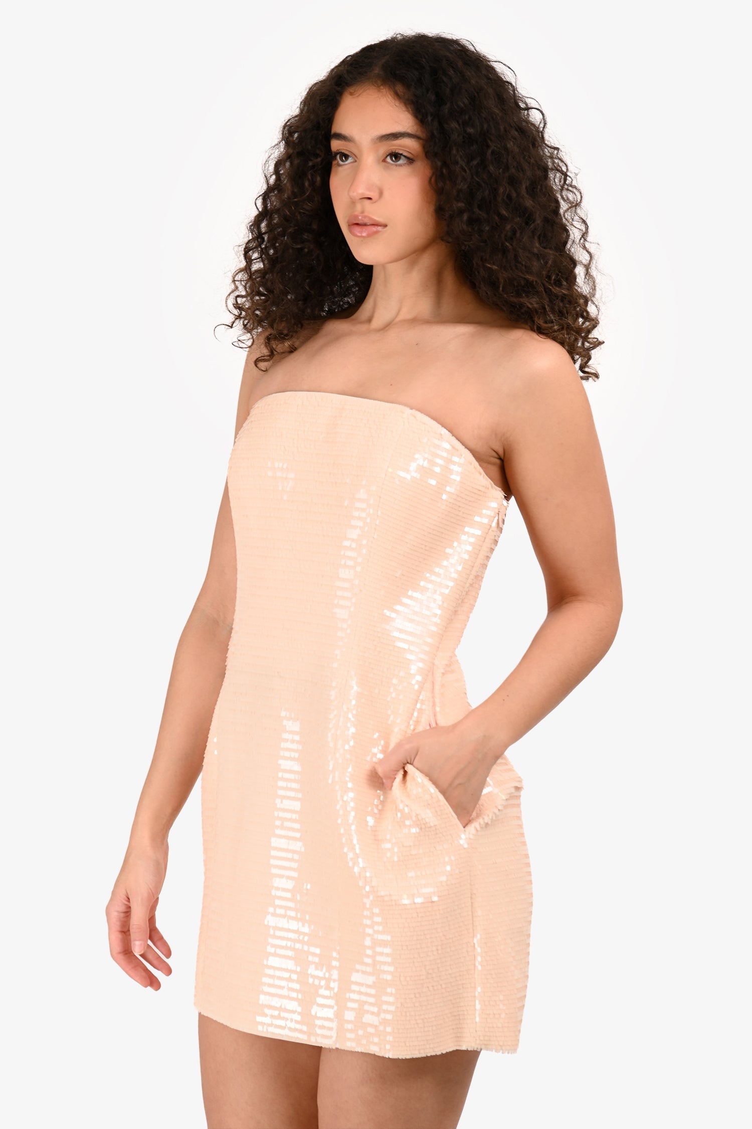 A.L.C Baby Pink Sequin Strapless Mini Dress Size 6