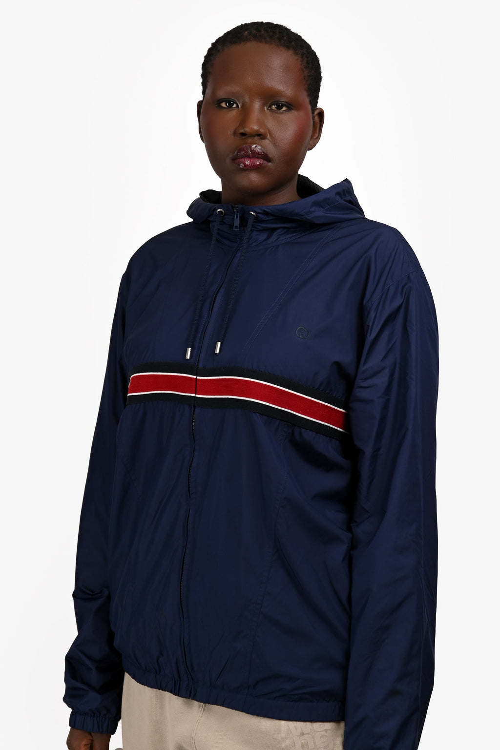 Gucci Navy/Red Hooded Windbreaker Jacket Size XXL Mens