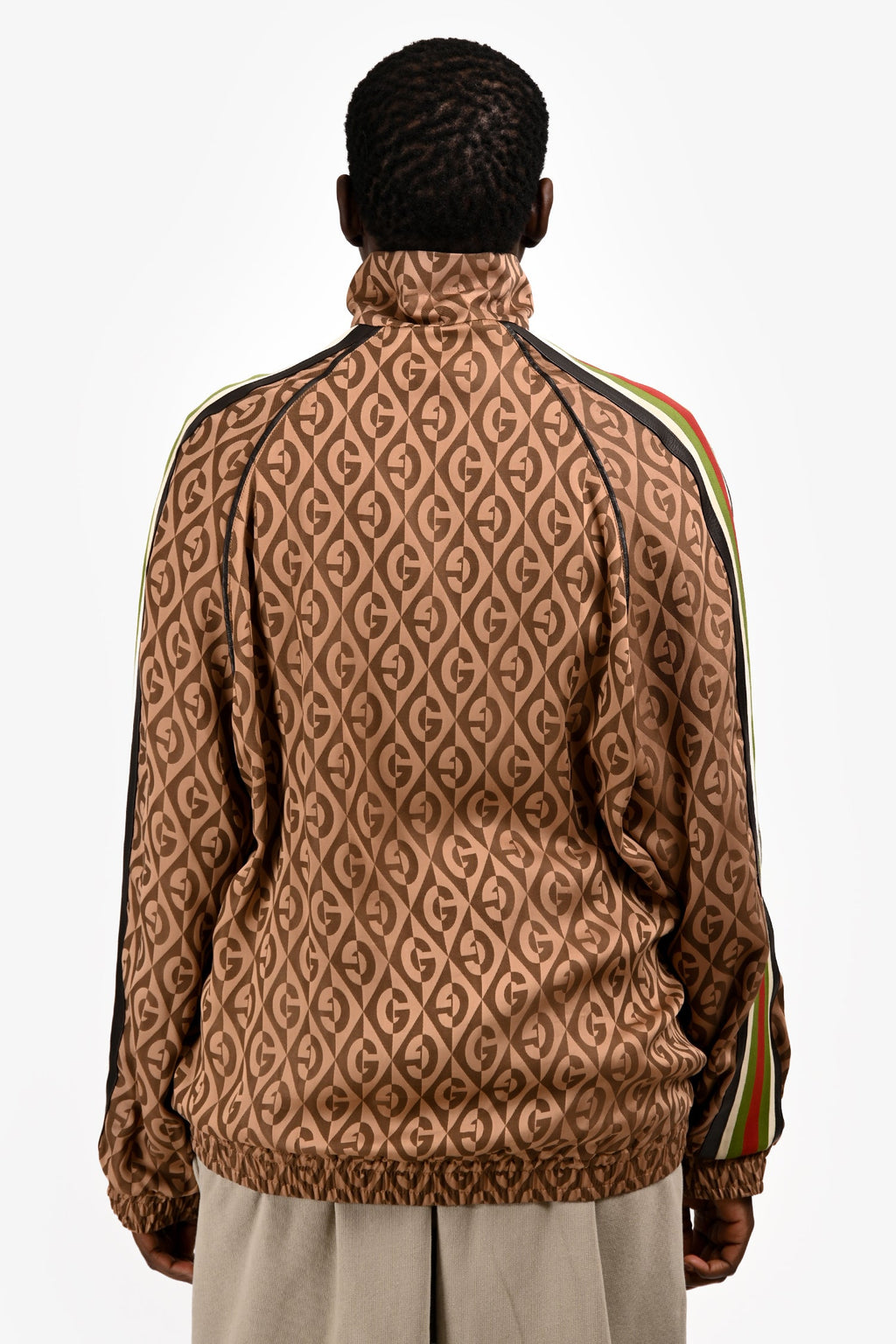 Gucci Brown/Multicolour GG Pattered Collared Bomber Jacket Size M