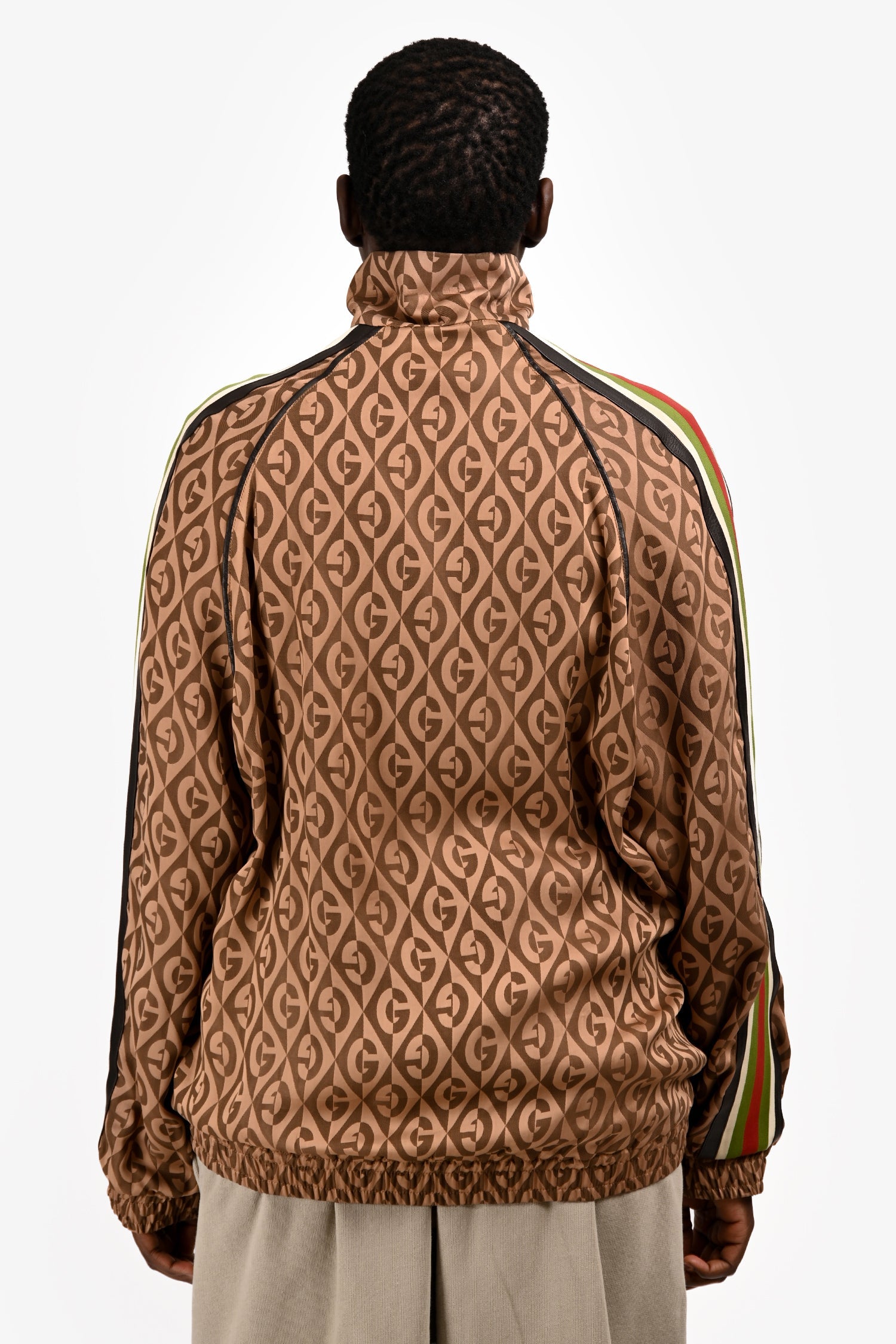 Gucci Brown/Multicolour GG Pattered Collared Bomber Jacket Size M