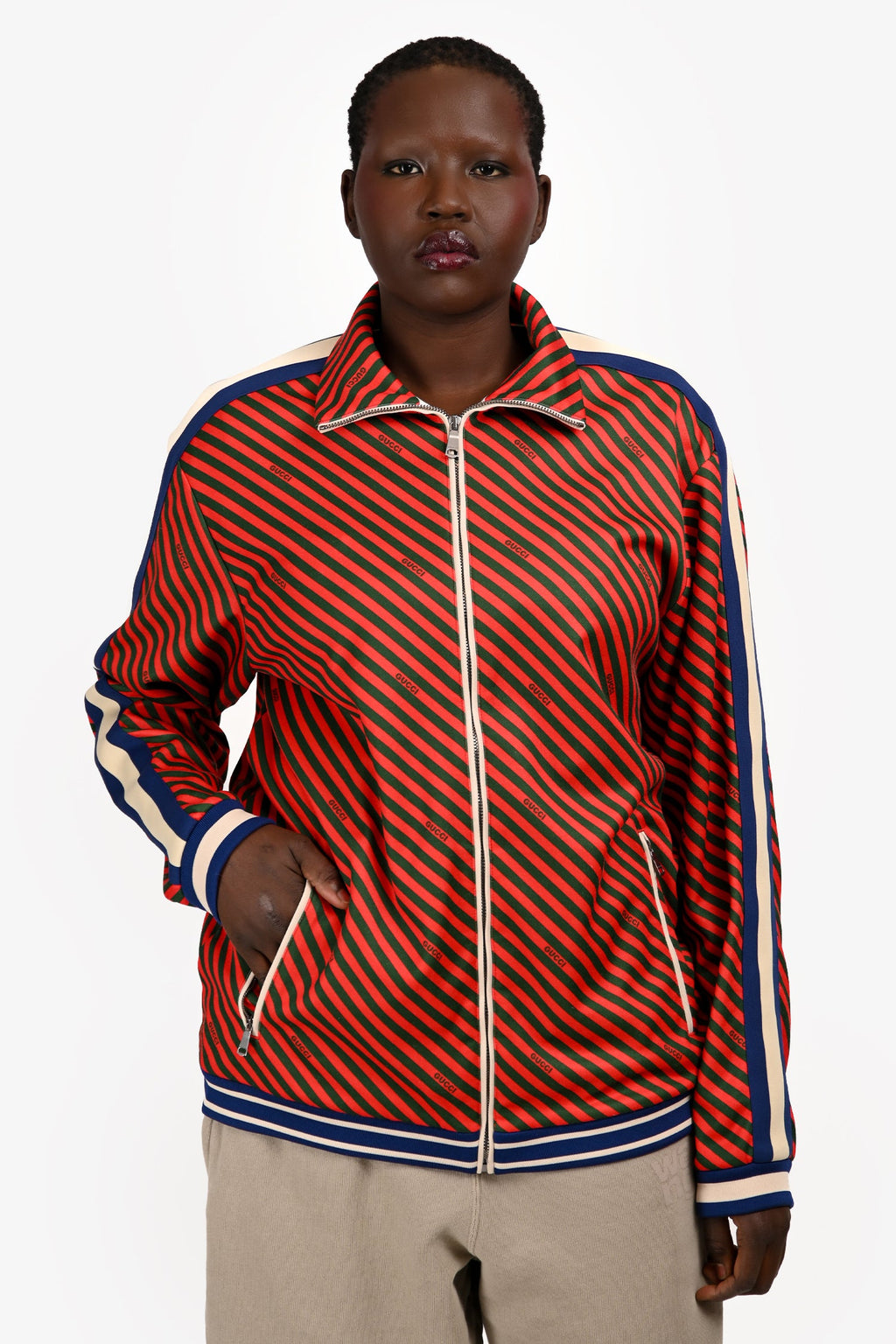 Gucci Red/Multicolour Stripped Lined Bomber Jacket Size M Mens
