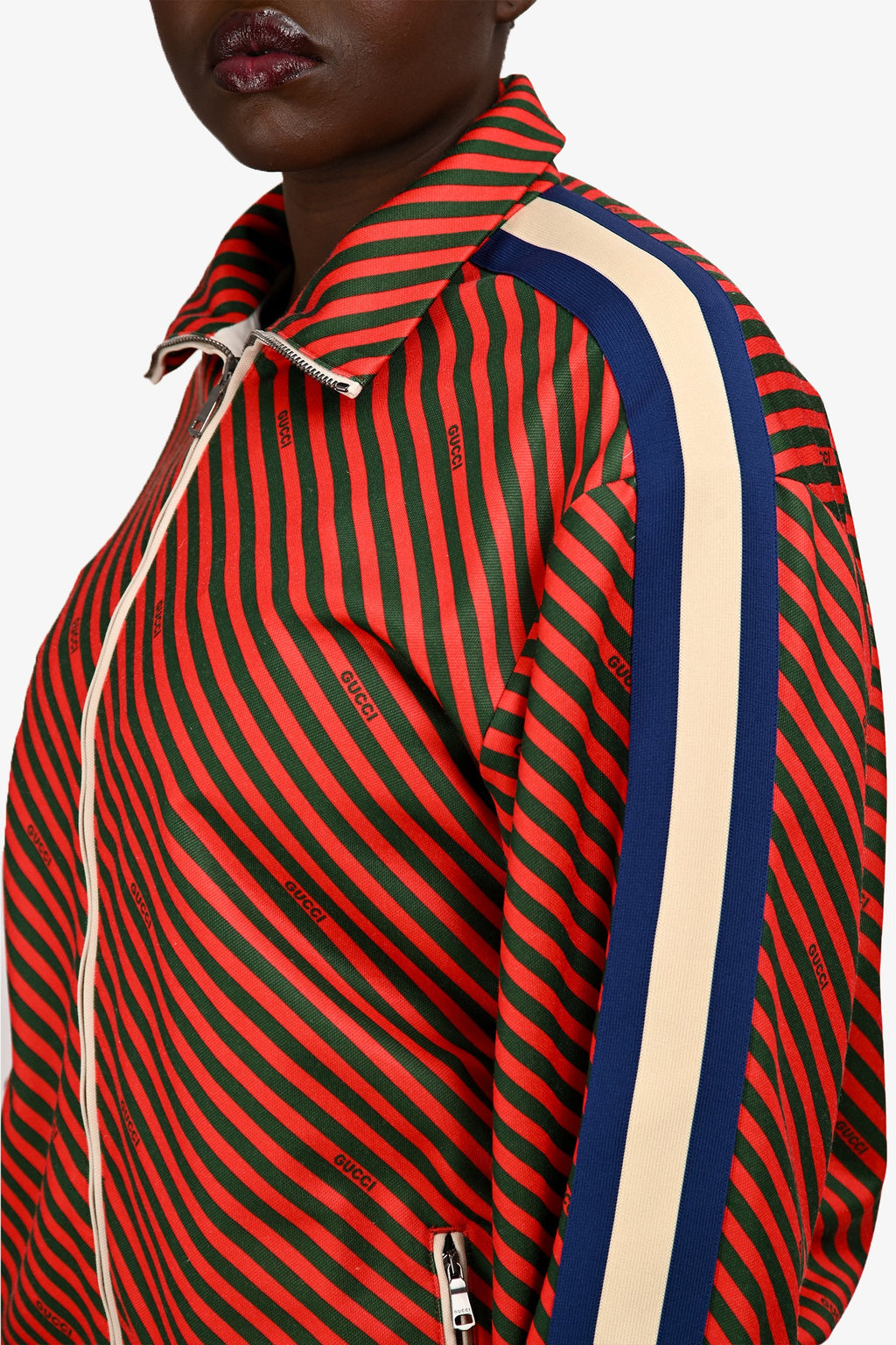 Gucci Red/Multicolour Stripped Lined Bomber Jacket Size M Mens