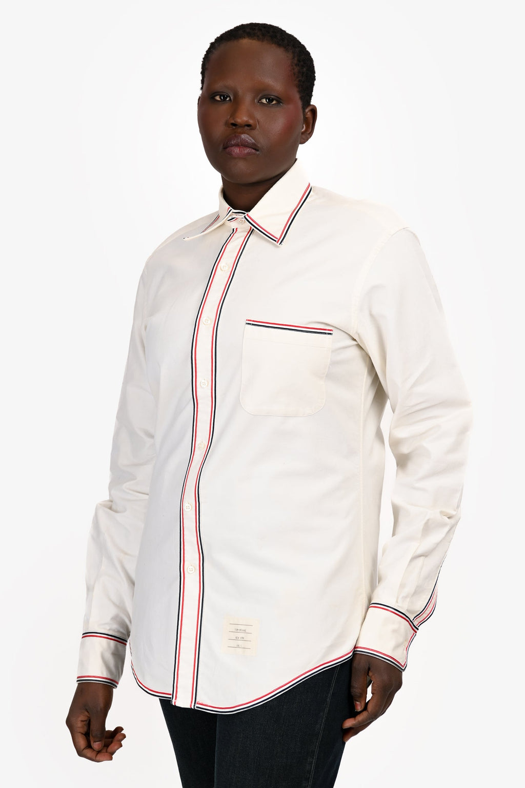 Thom Browne Cream/Red Linen Button Up Long Sleeve Shirt Size 3 Mens