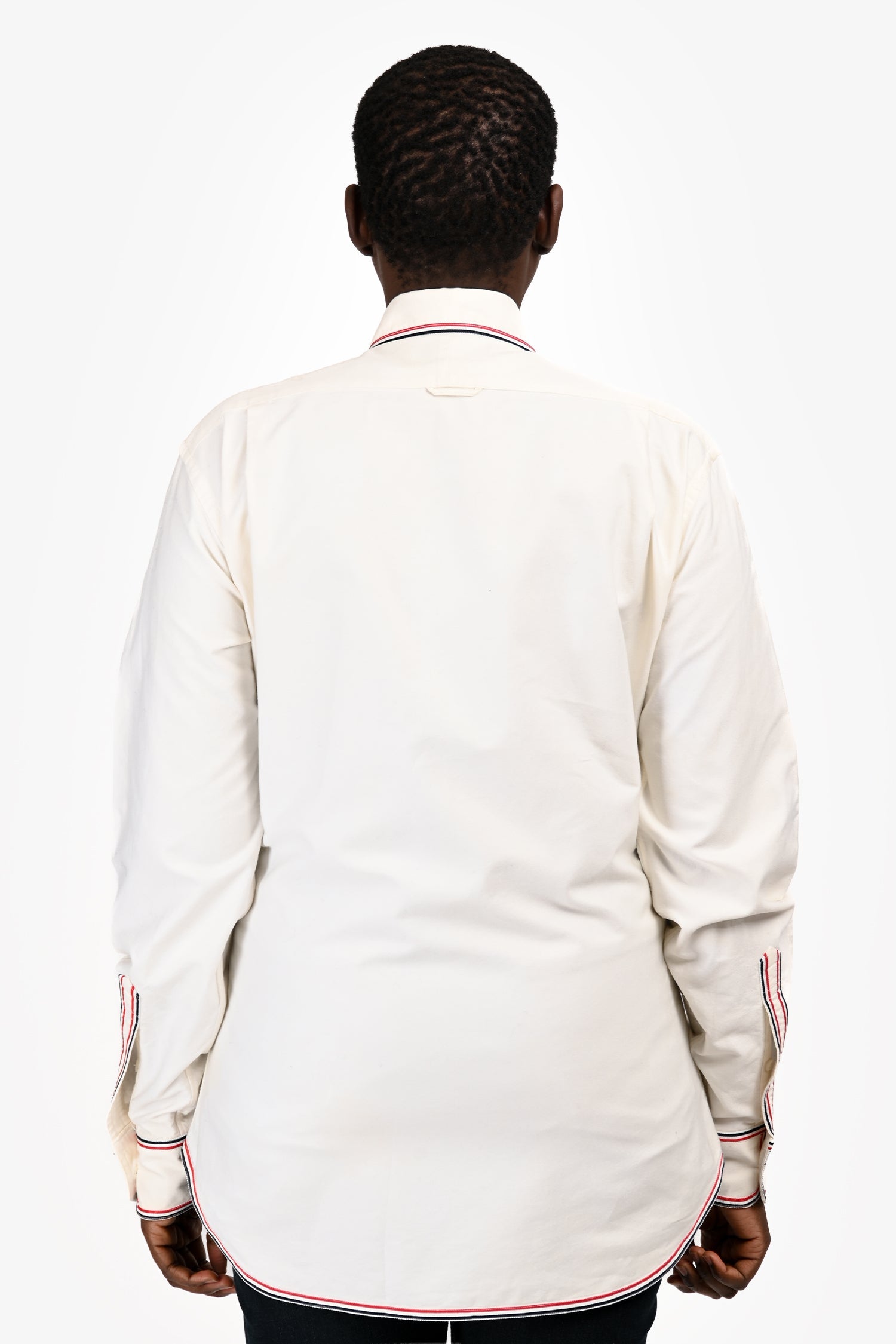 Thom Browne Cream/Red Linen Button Up Long Sleeve Shirt Size 3 Mens