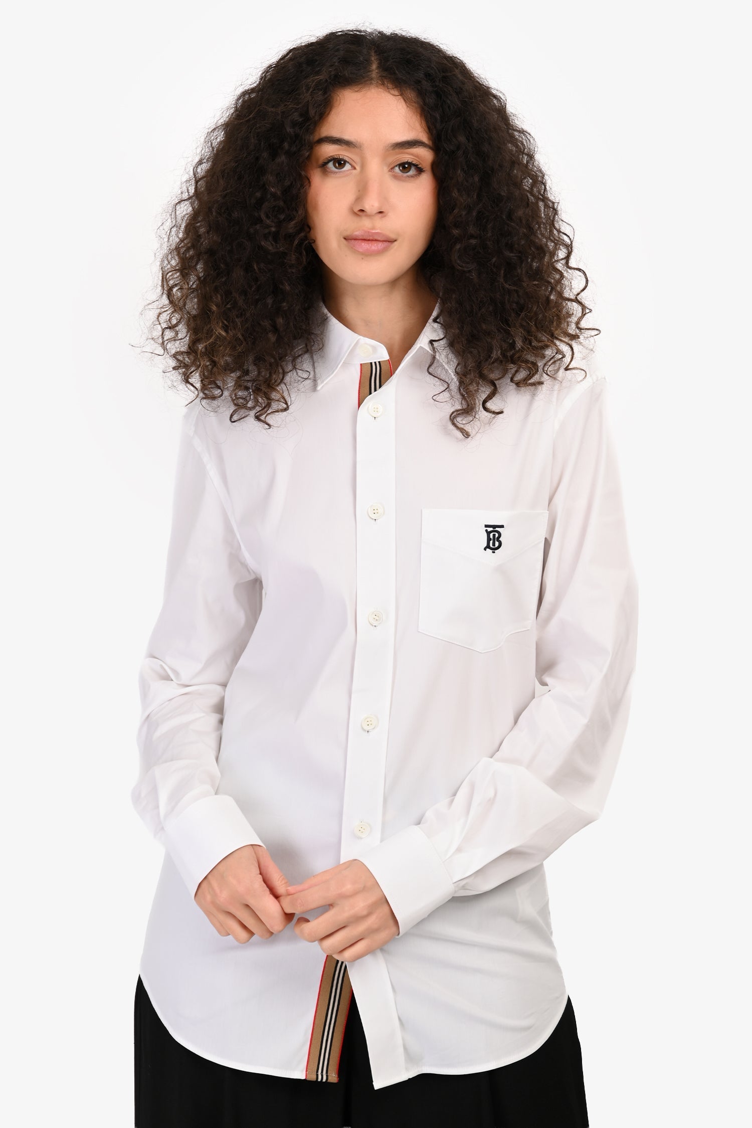 Burberry White/ Multicolour Cotton Button Up Long Sleeve Shirt Size XS Mens