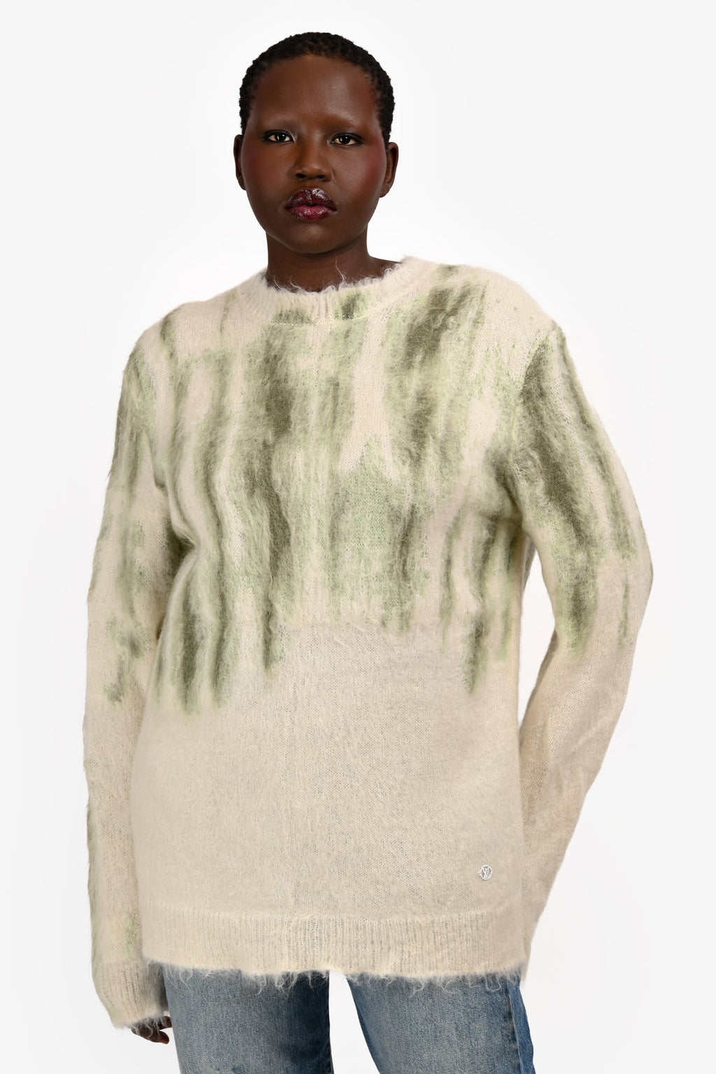 Louis Vuitton Cream/Green Mohair Patterned Sweater Size L Mens