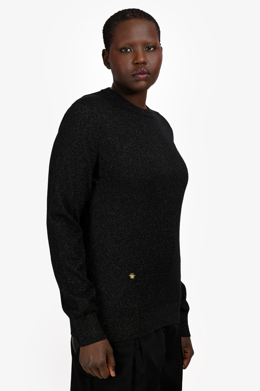 Christian Dior Black Cashmere Sparkly Sweater Size M