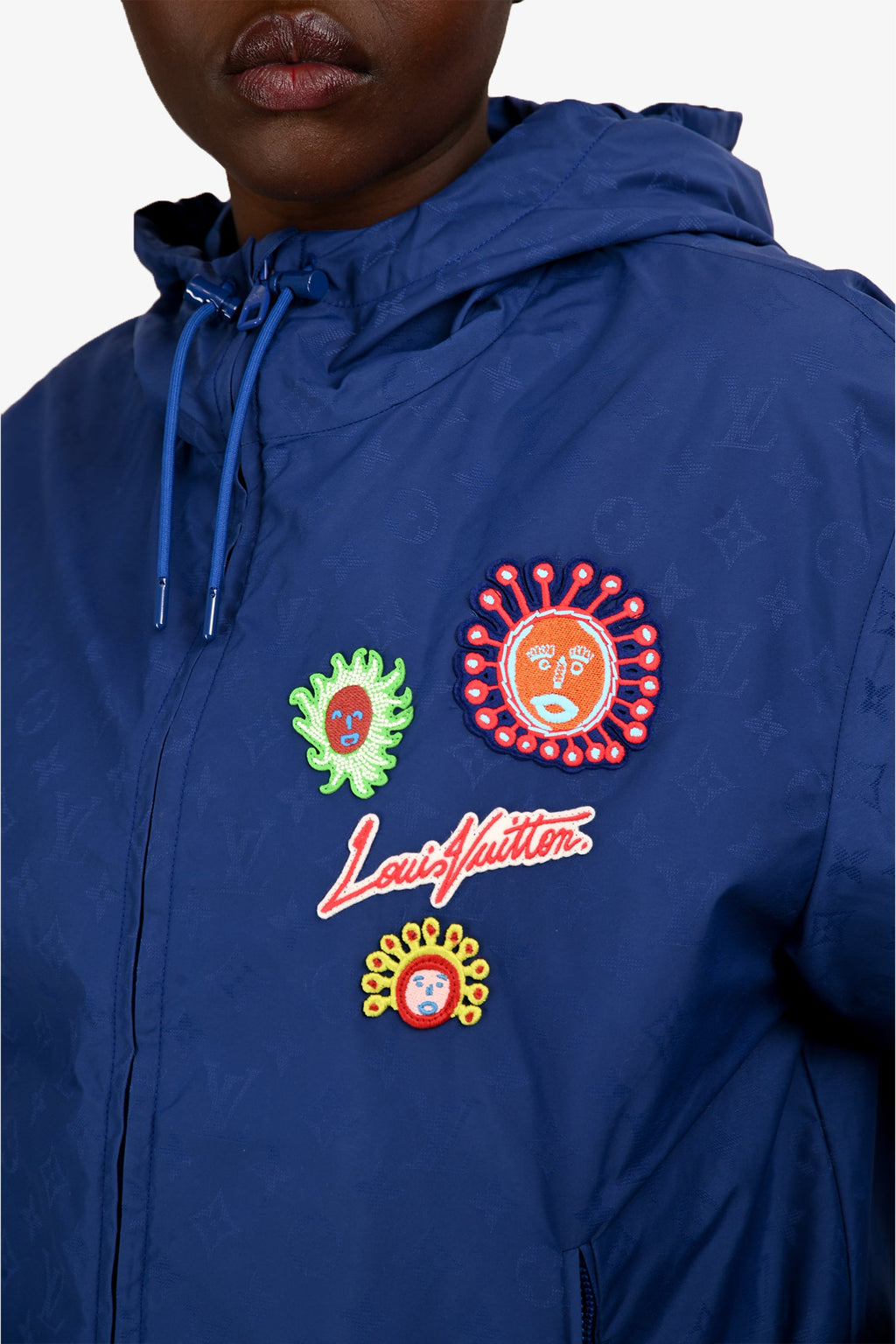 Louis Vuitton x Yayoi Kusama Blue/Multicolour Patched Hooded Windbreaker Jacket Size 50
