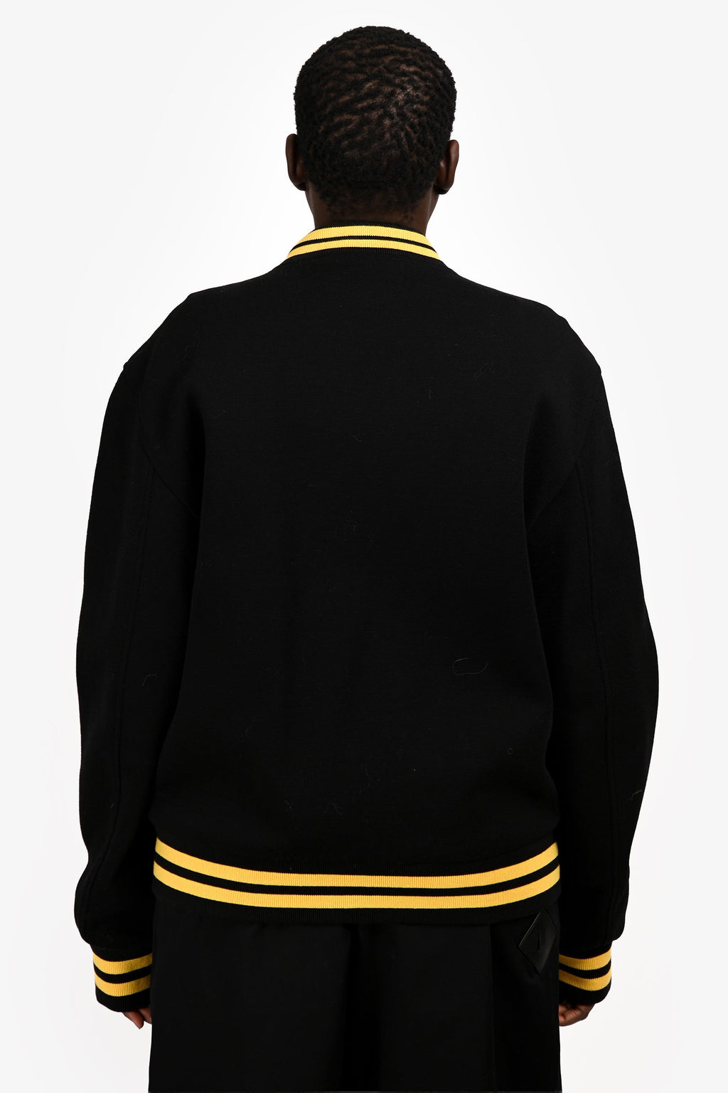 Gucci Black/Yellow Knit Ribbed Sleeves Logo Bomber Jacket Size 54 Mens