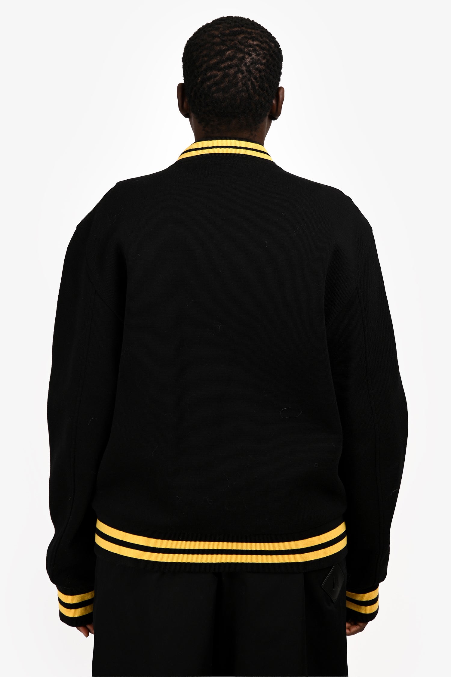 Gucci Black/Yellow Knit Ribbed Sleeves Logo Bomber Jacket Size 54 Mens