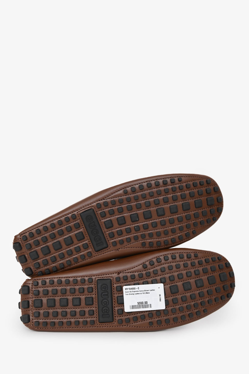 Gucci GG Supreme Canvas/Brown Leather Trim Driving Loafers Size 10.5 Mens