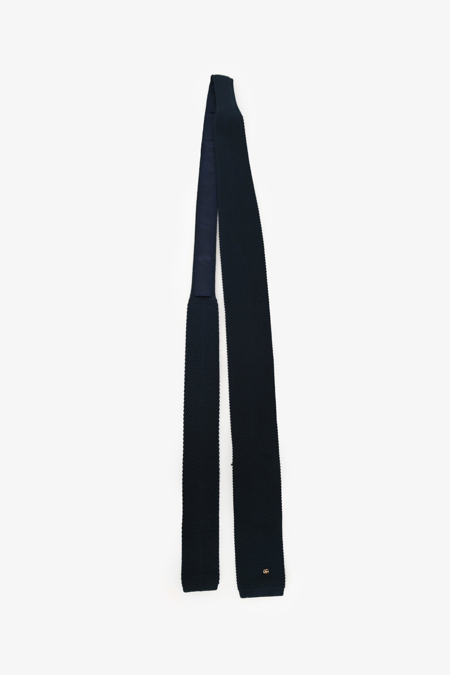 Gucci Navy Blue Knit Tie with Gold GG Mens