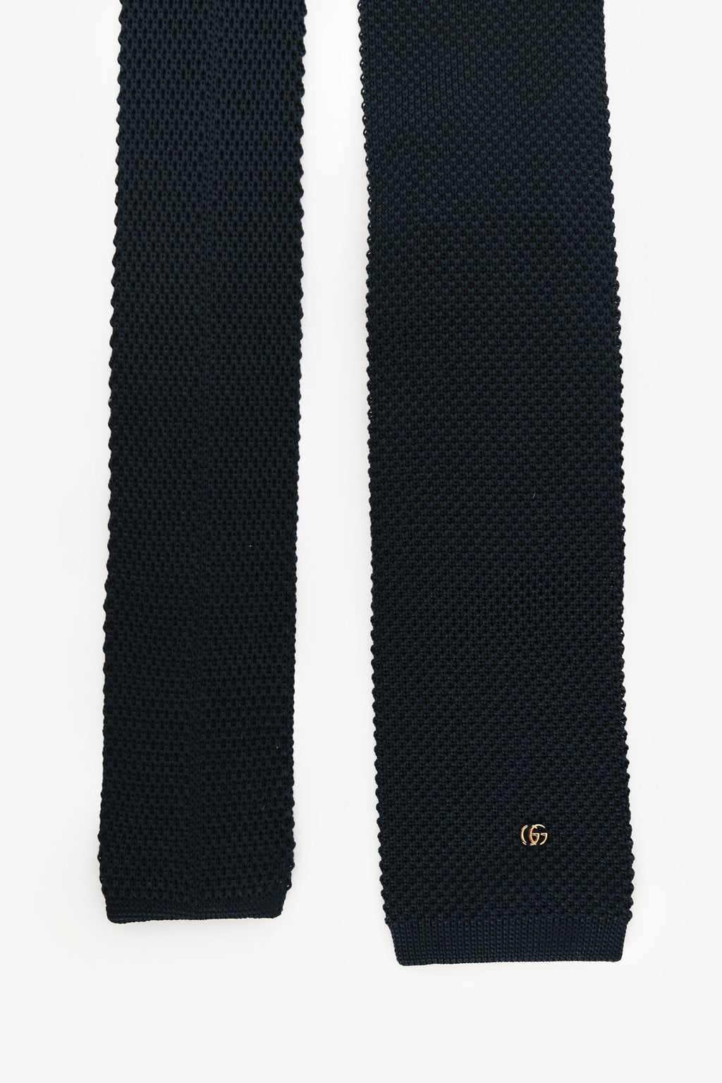 Gucci Navy Blue Knit Tie with Gold GG Mens