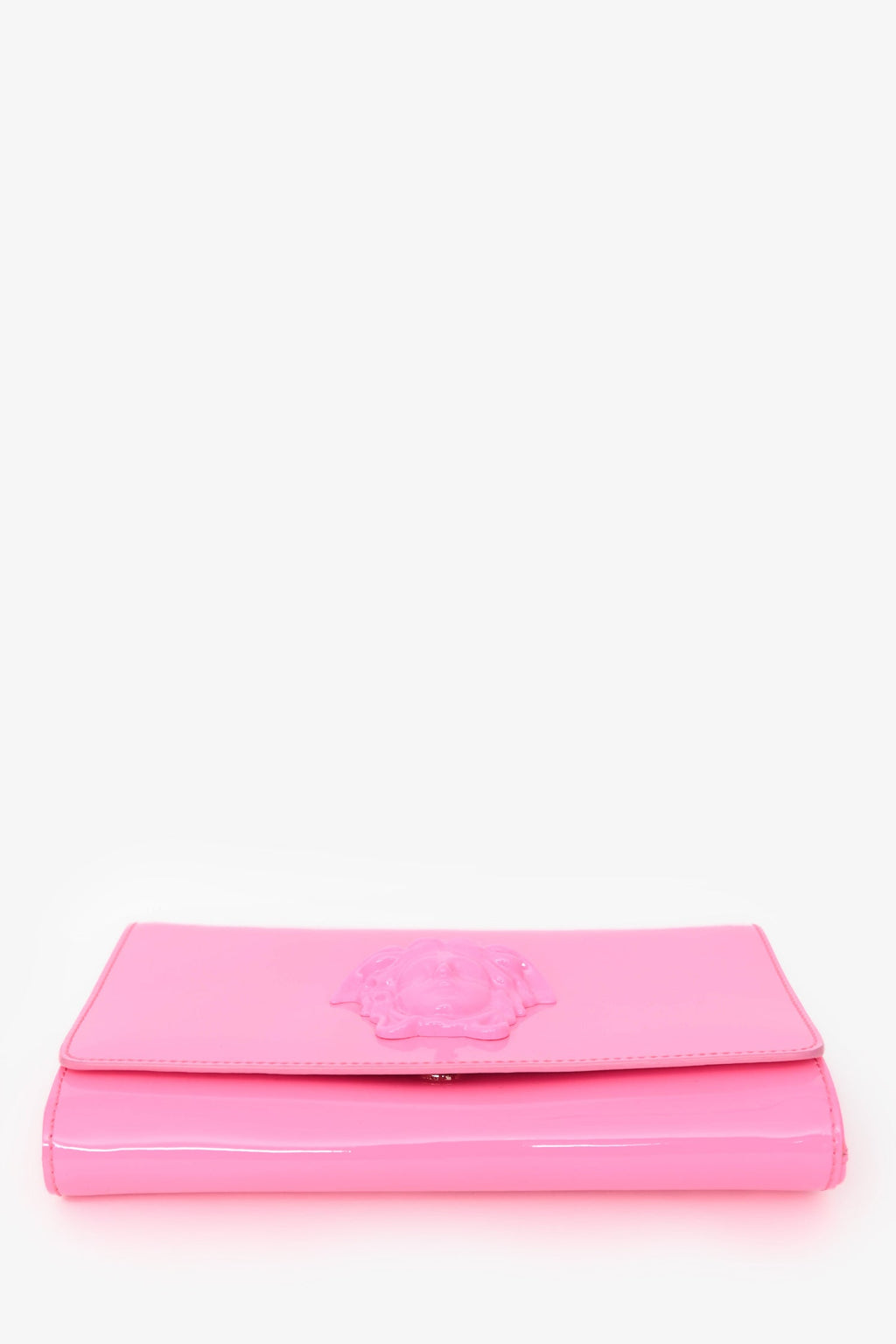 Versace Hot Pink Patent Leather Medusa Clutch With Chain