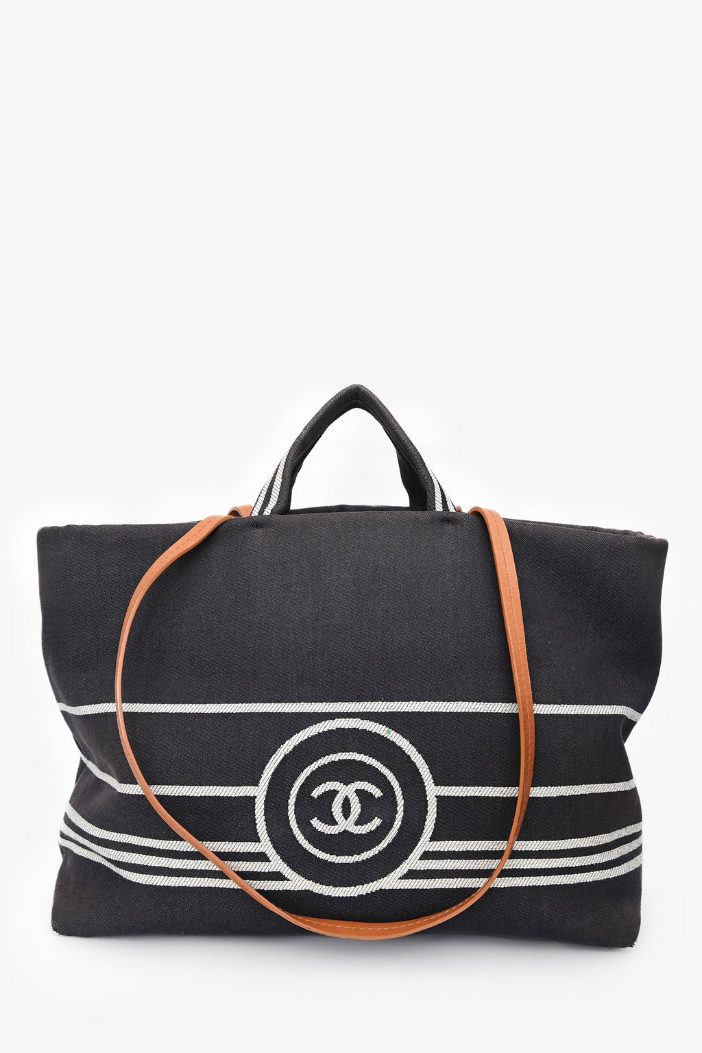 Pre-Loved Chanel™ 2014 Blue/White Striped Denim CC 2 Way Shopper Tote Bag