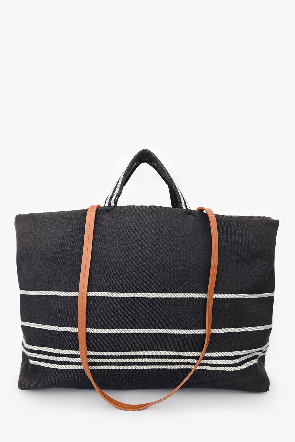 Pre-Loved Chanel™ 2014 Blue/White Striped Denim CC 2 Way Shopper Tote Bag