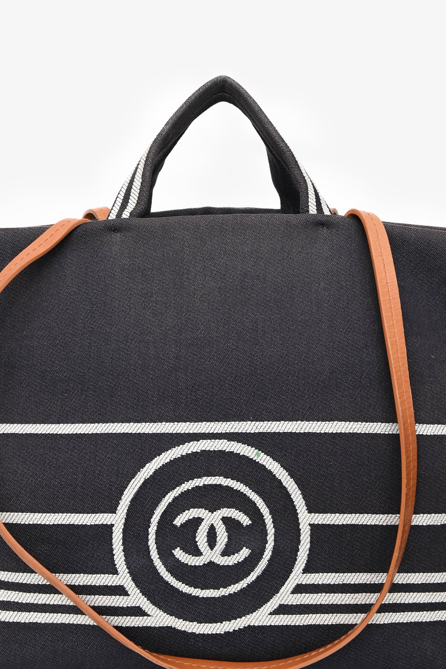 Pre-Loved Chanel™ 2014 Blue/White Striped Denim CC 2 Way Shopper Tote Bag