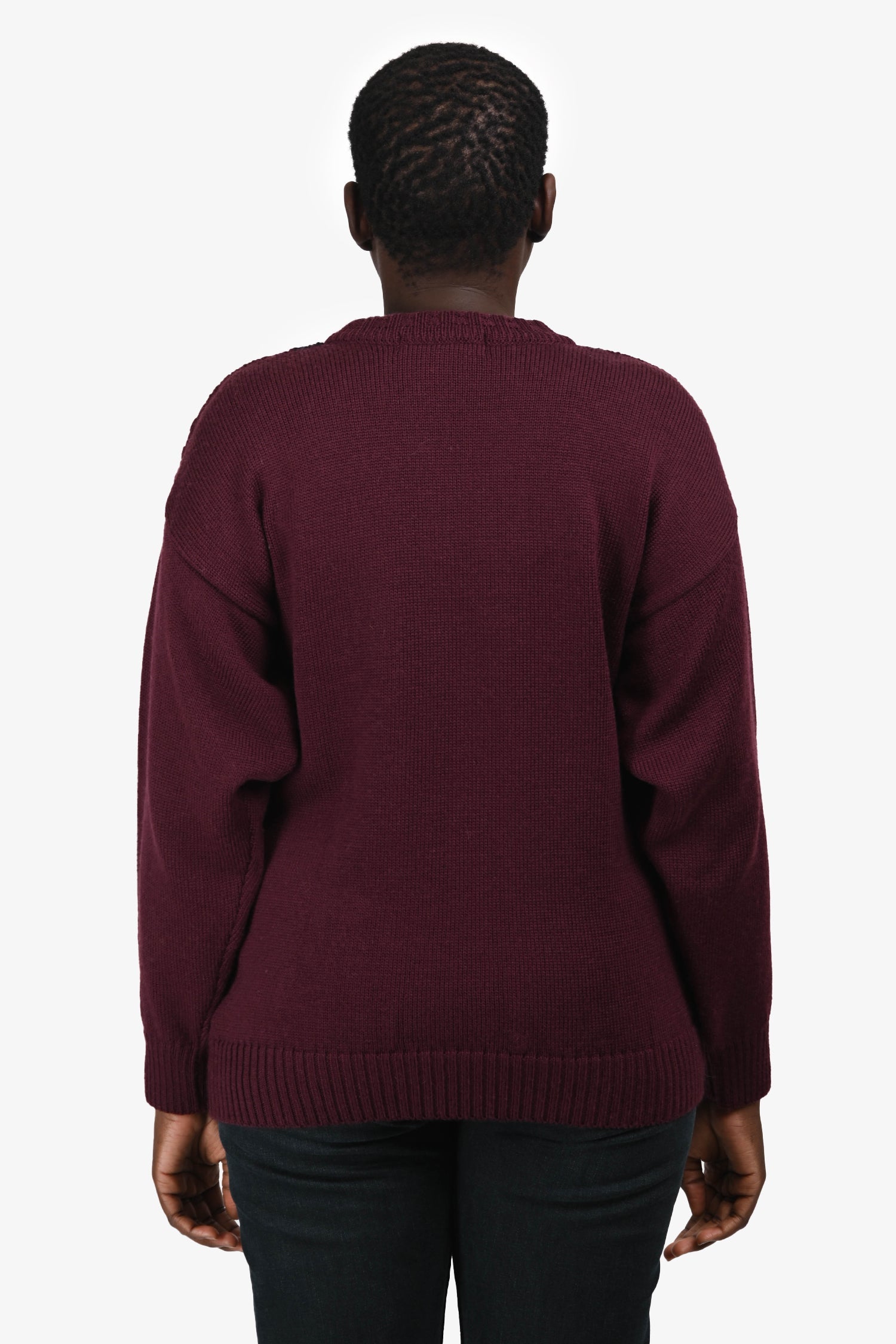 Burberrys Maroon/Navy Wool Embroidered Logo Check Sweater Est. Size M