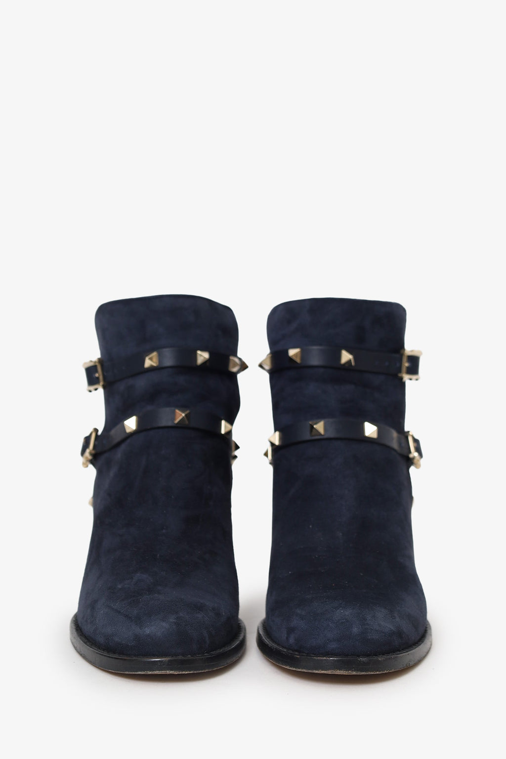 Valentino Navy Suede Rockstud Heeled Boot Size 38