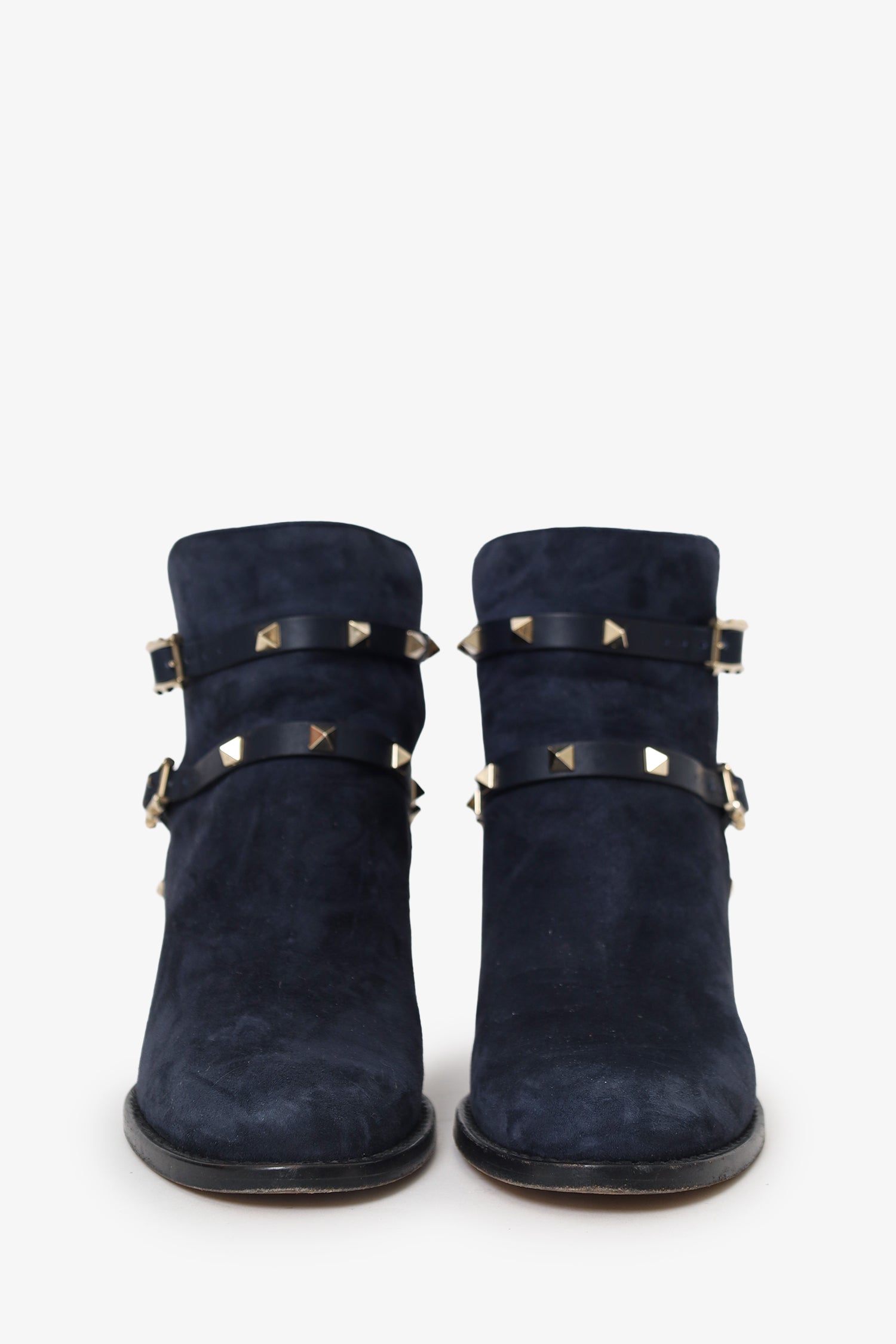 Valentino Navy Suede Rockstud Heeled Boot Size 38
