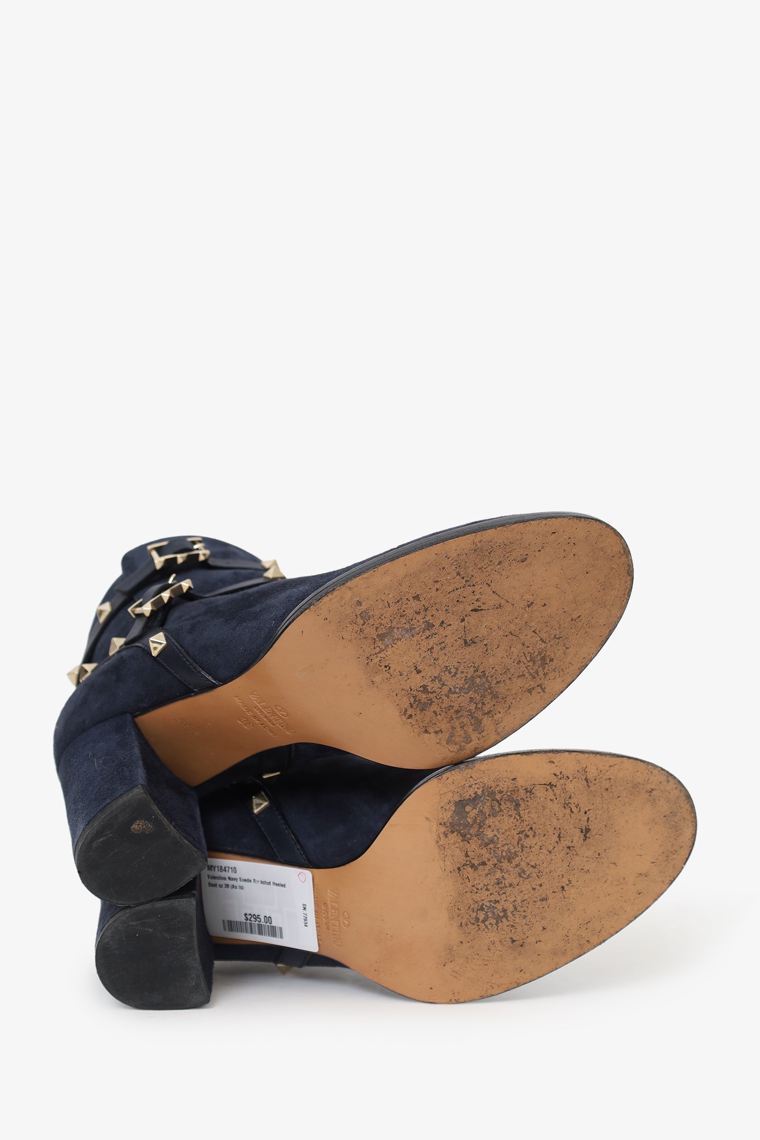Valentino Navy Suede Rockstud Heeled Boot Size 38