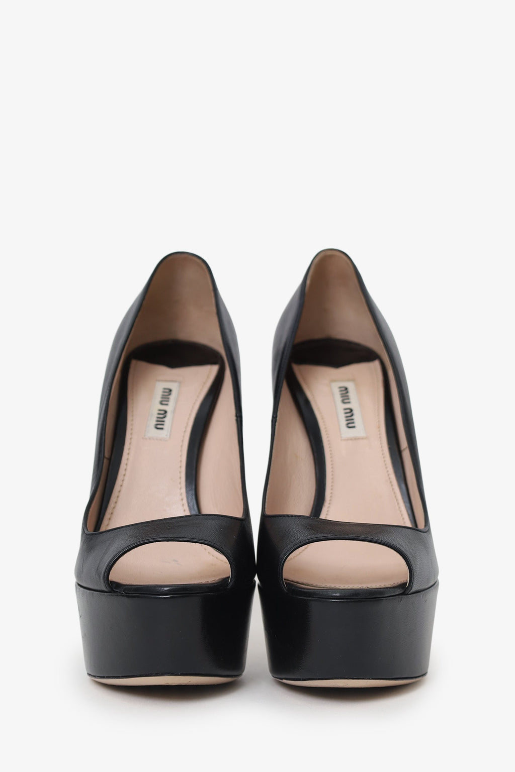 Miu Miu Black Leather Peep Toe Heels Size 38