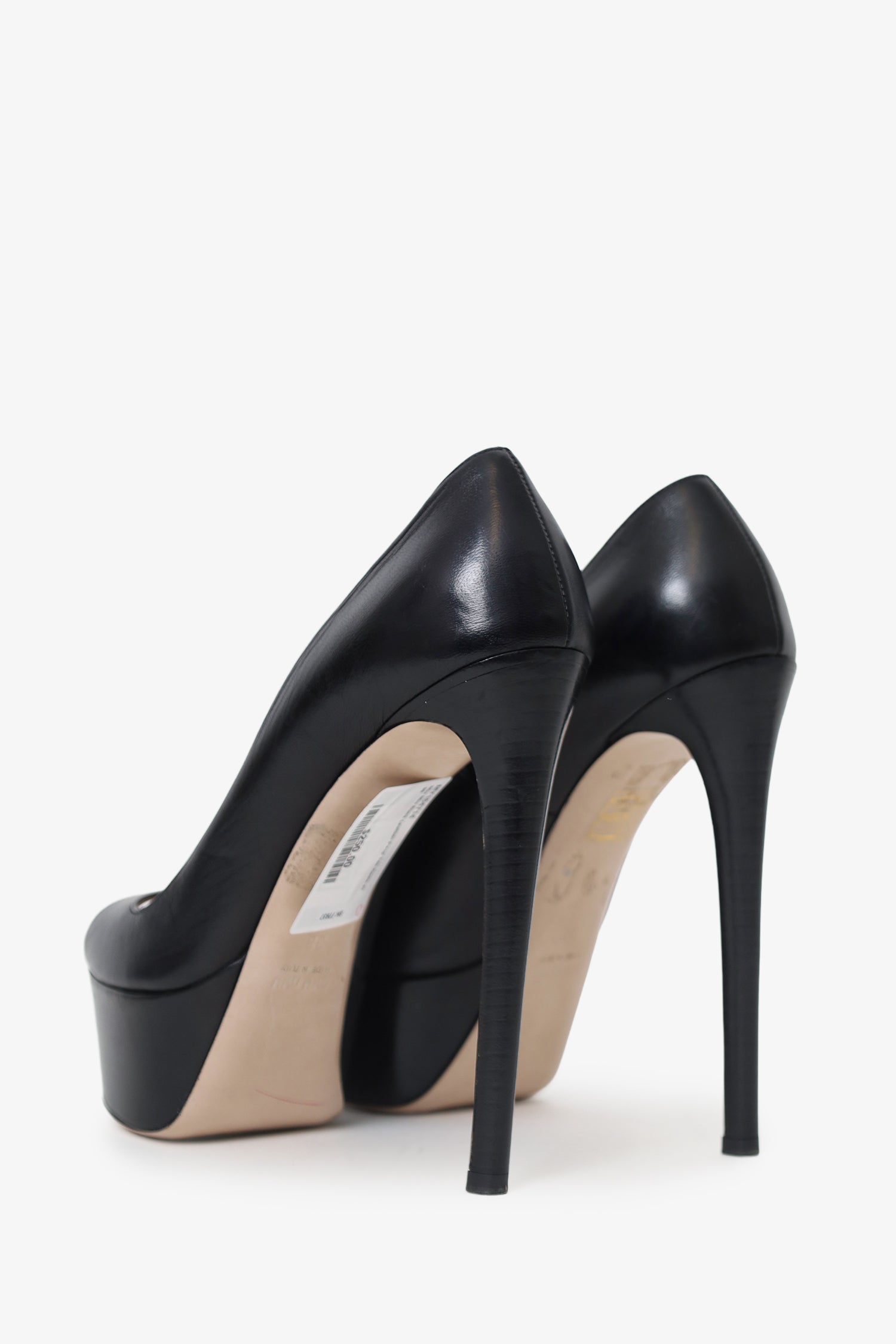 Miu Miu Black Leather Peep Toe Heels Size 38