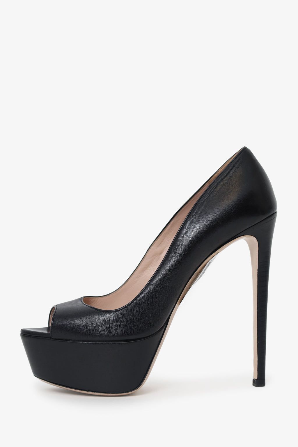 Miu Miu Black Leather Peep Toe Heels Size 38