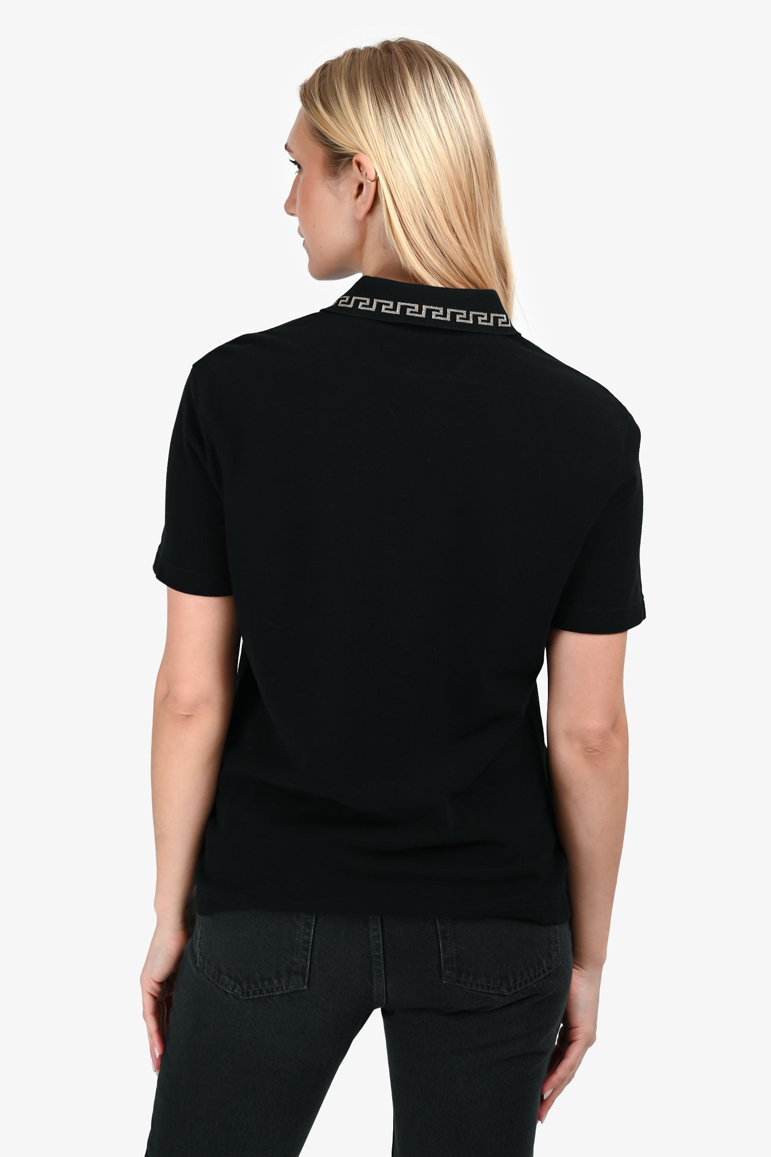 Versace Black/Gold Cotton Greca Collar Polo T-Shirt Size M Mens