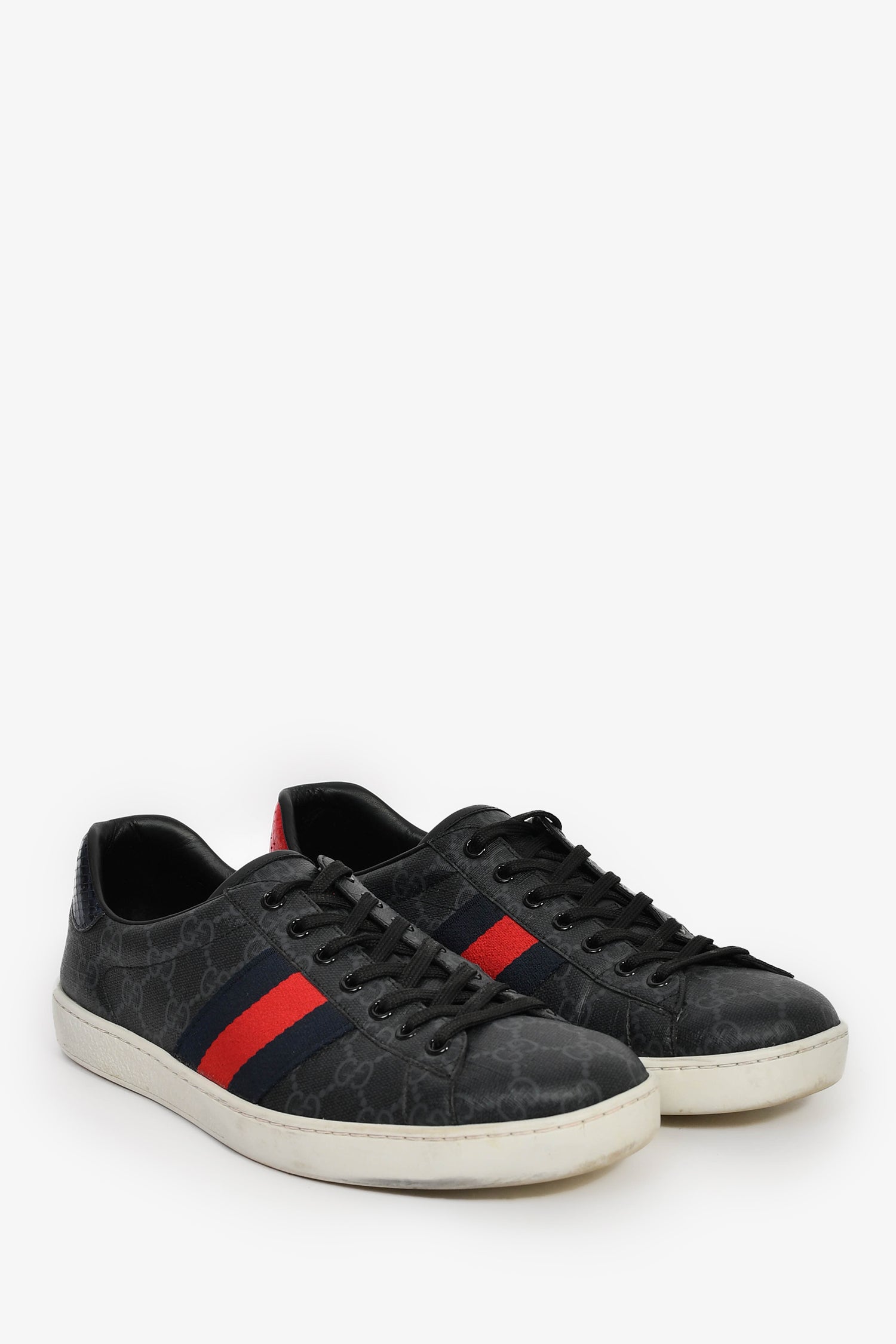 Gucci Grey Canvas GG Supreme Web Snake Embossed Detail 'Ace' Sneakers Size 8.5 Mens