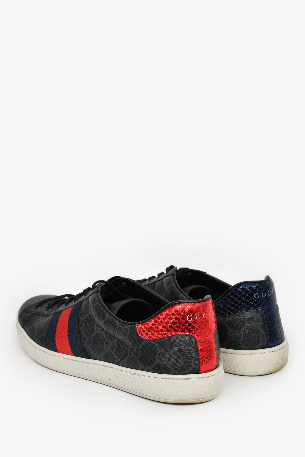 Gucci Grey Canvas GG Supreme Web Snake Embossed Detail 'Ace' Sneakers Size 8.5 Mens