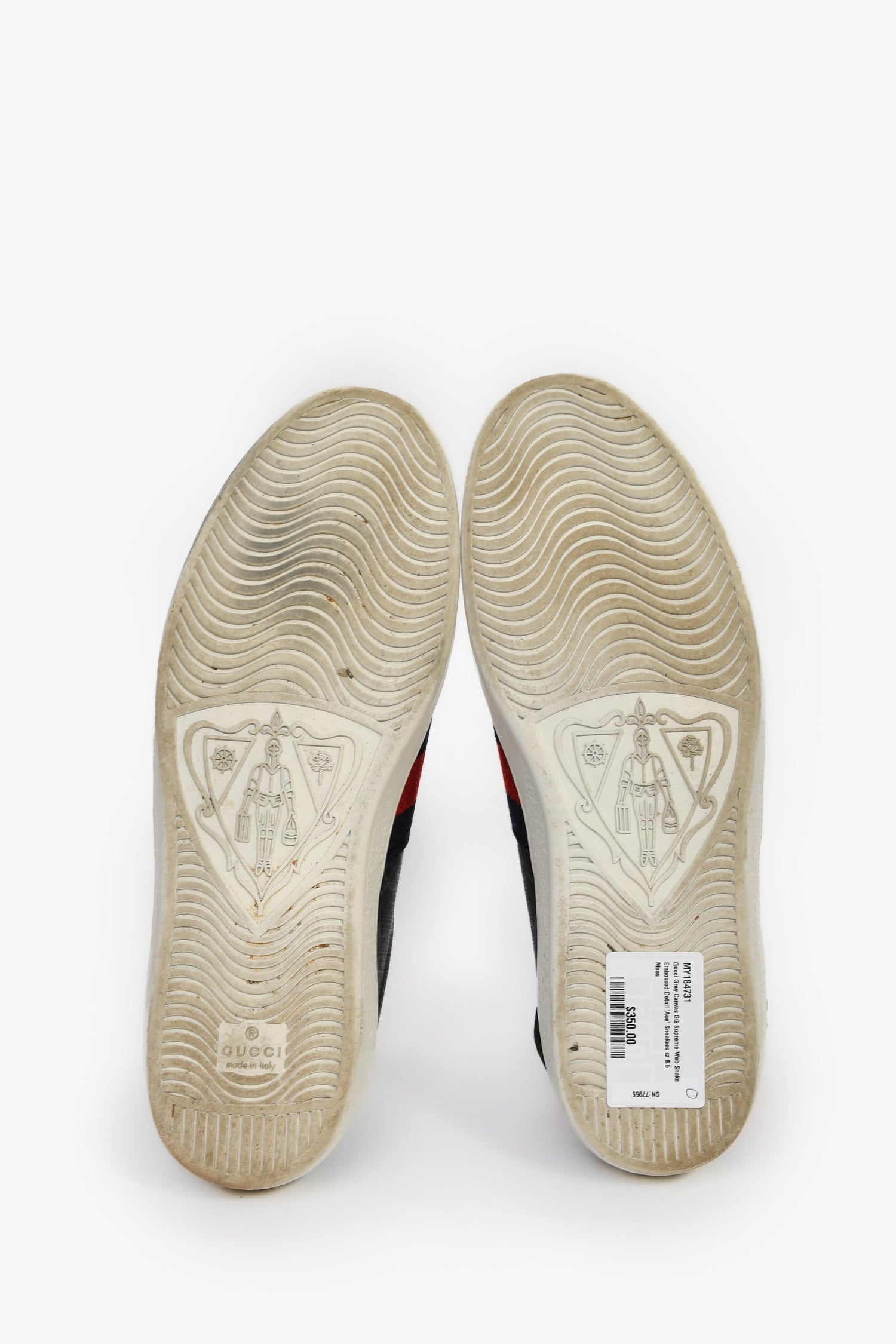 Gucci Grey Canvas GG Supreme Web Snake Embossed Detail 'Ace' Sneakers Size 8.5 Mens