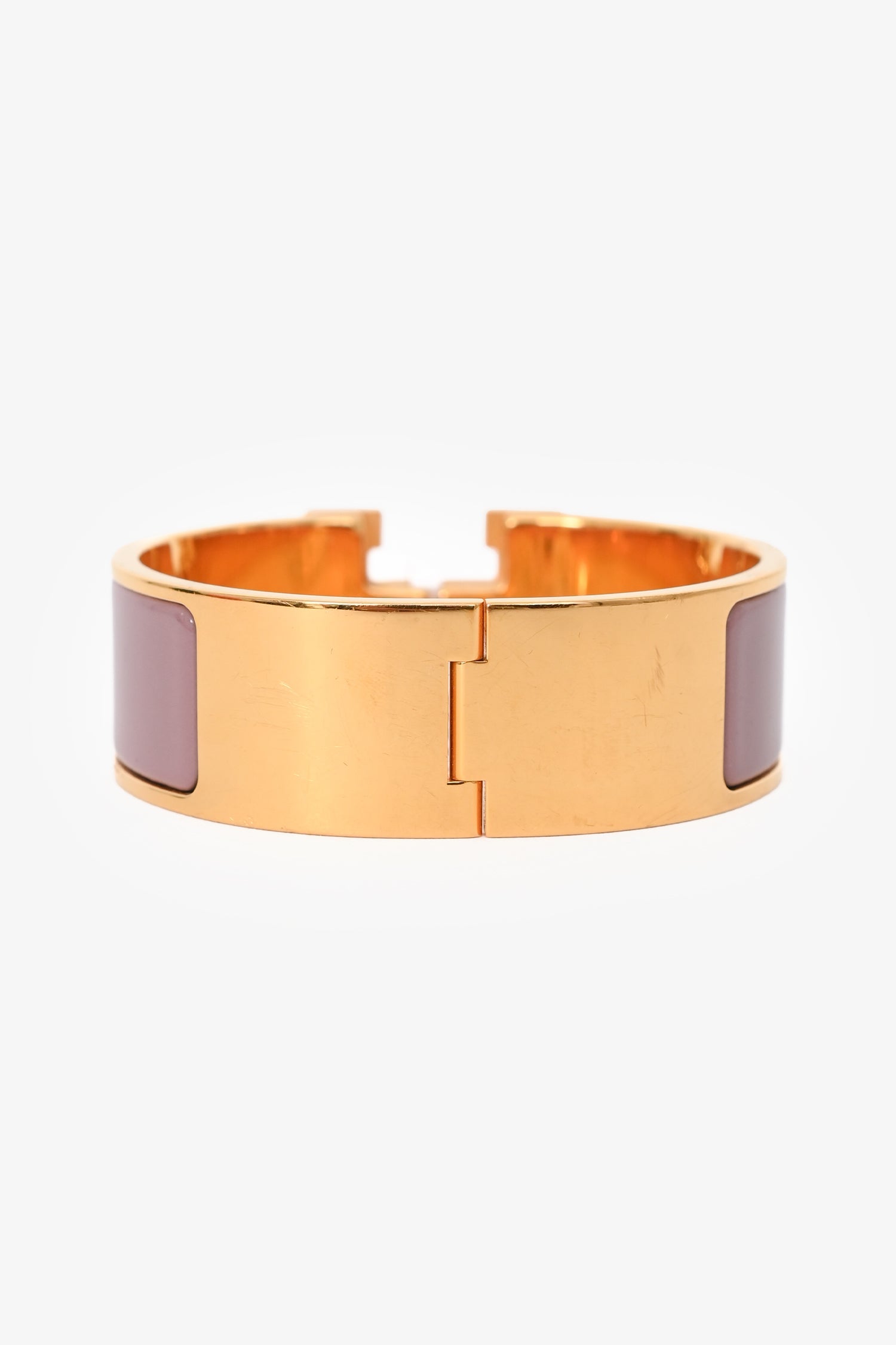 Hermès Gold Tone Pink Ceramic 'Clic Clac H' GM Bracelet