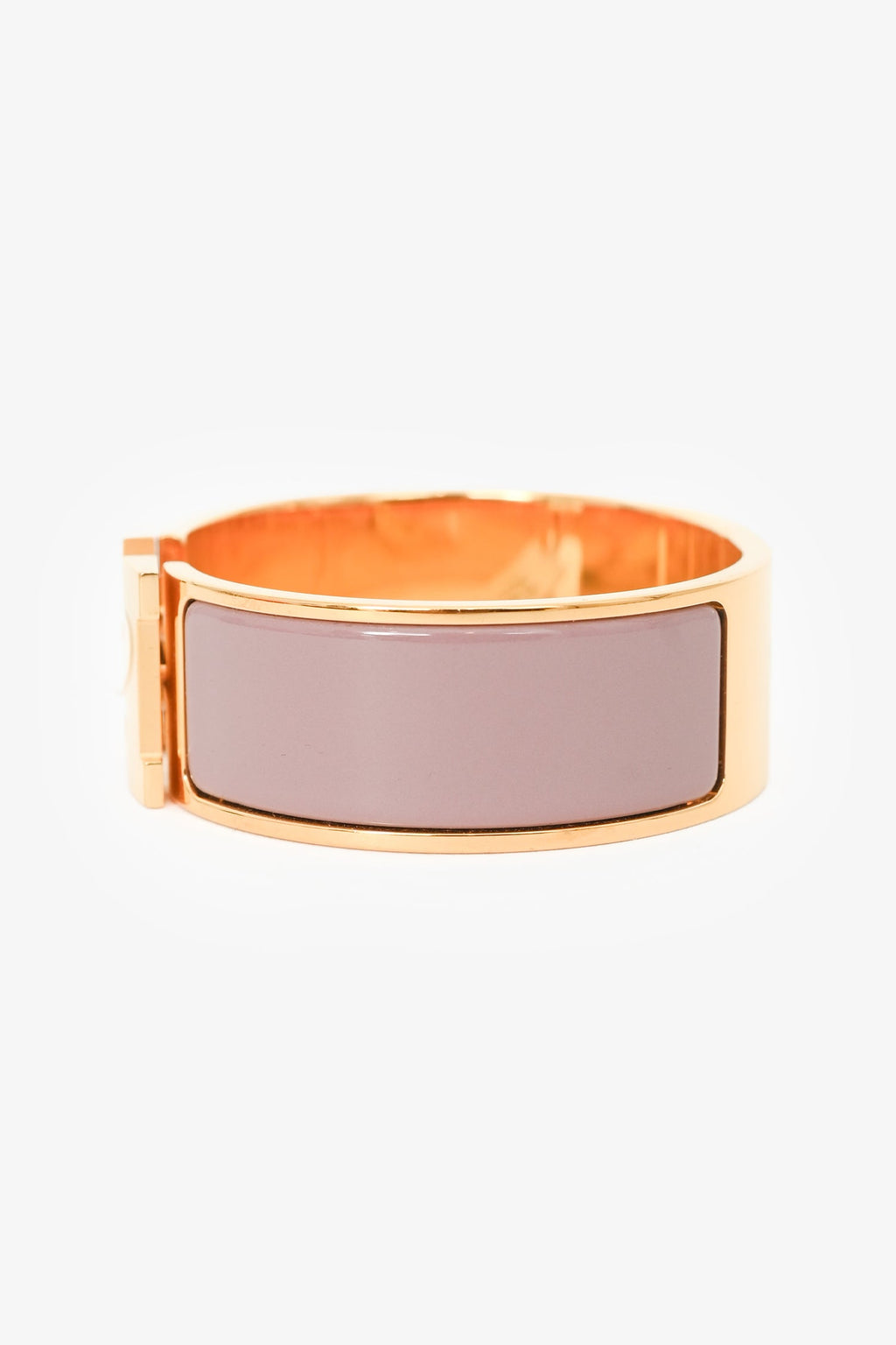 Hermès Gold Tone Pink Ceramic 'Clic Clac H' GM Bracelet