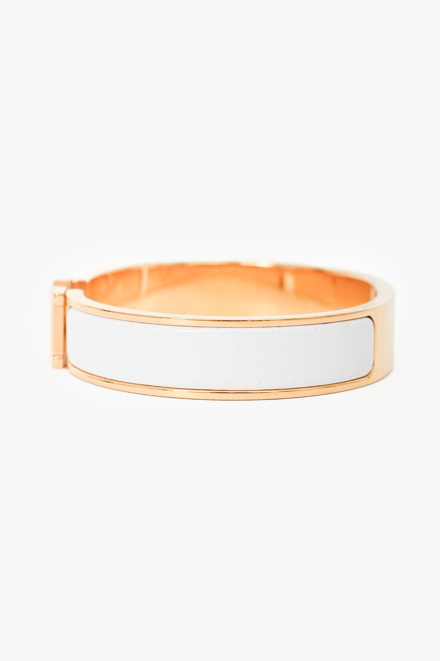 Hermès Gold Tone White Ceramic 'Clic Clac H' Thin Bracelet