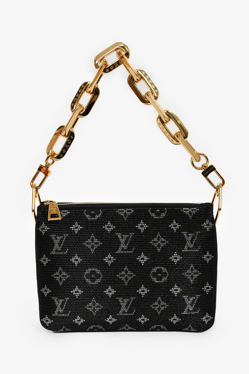 Louis Vuitton Black Satin Beaded Embroidered Monogram Coussin BB
